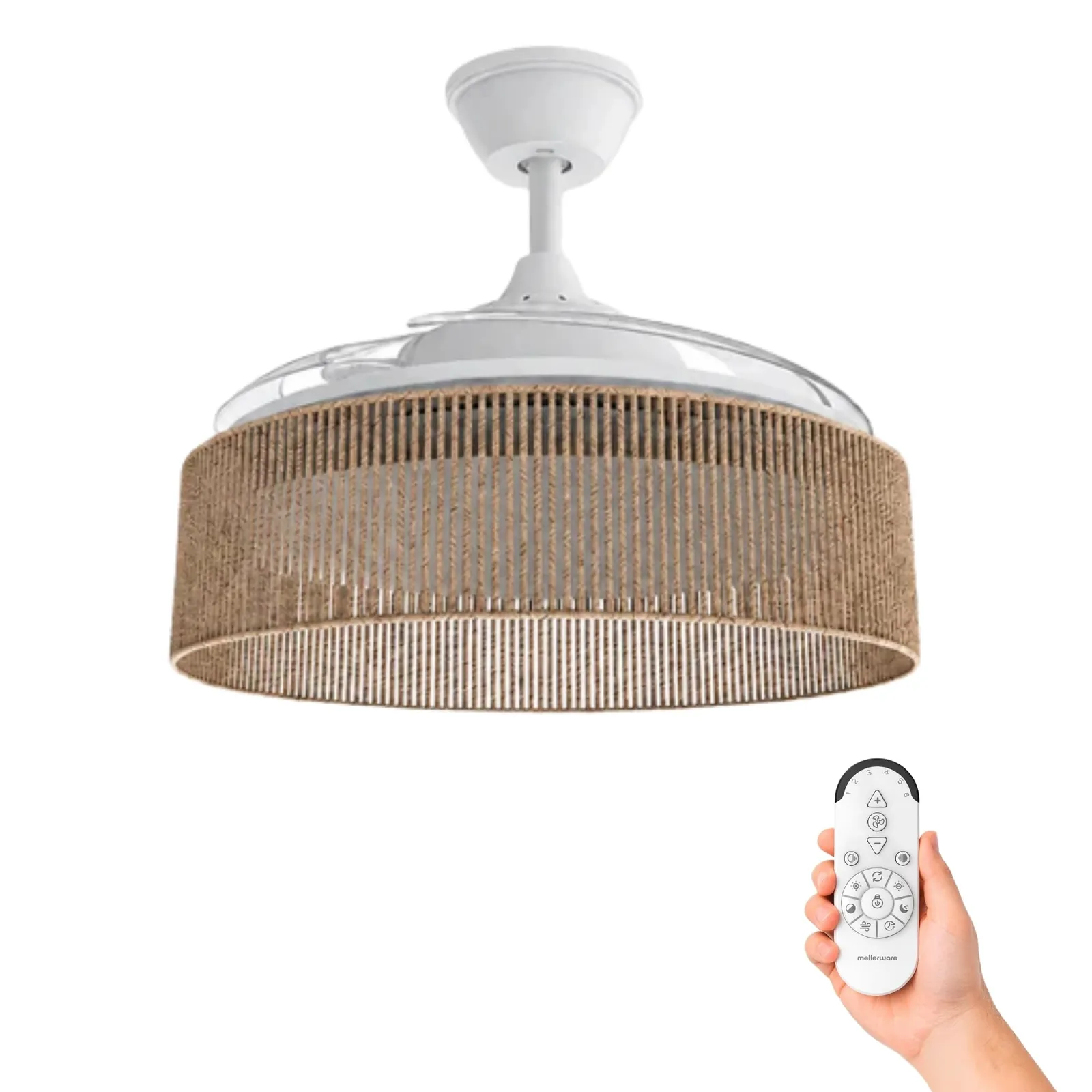 Ventilador de Techo Brizy Bright Rattan con Luz: 106cm, 40W, 6 Velocidades, Silencioso, Verano/Invierno