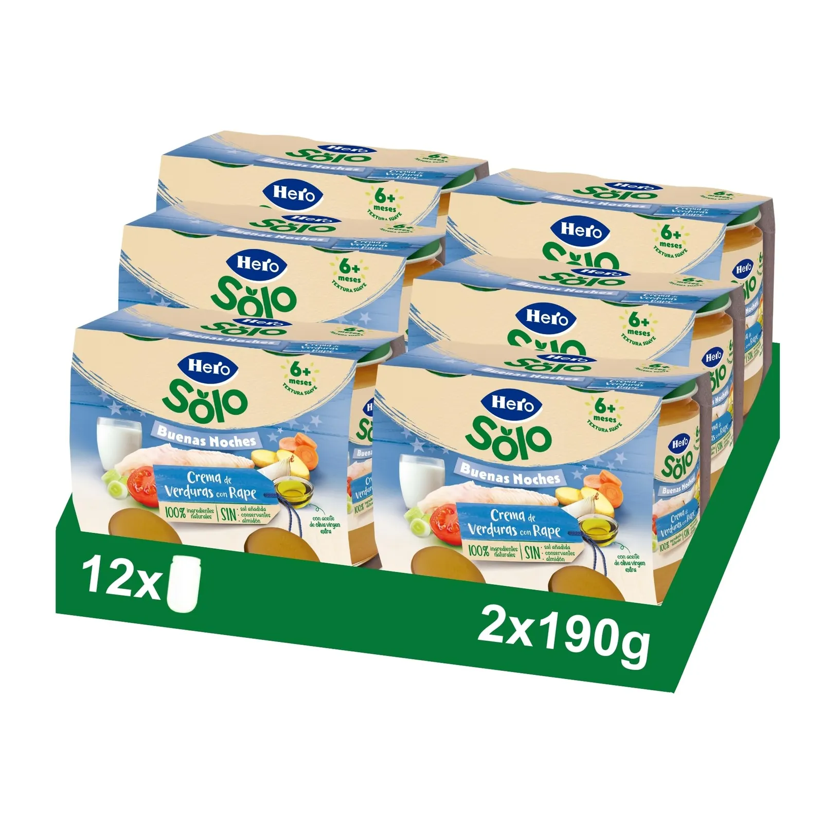Pack 12 Tarritos Hero Baby Crema Verduras con Rape 190gr
