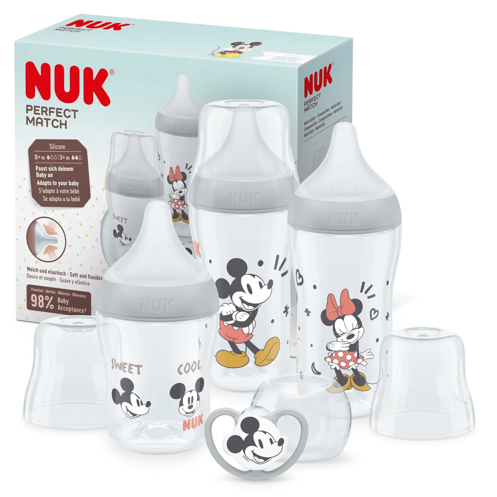 NUK Perfect Match Set Biberones +0-6m Mickey Mouse Disney 4 uds