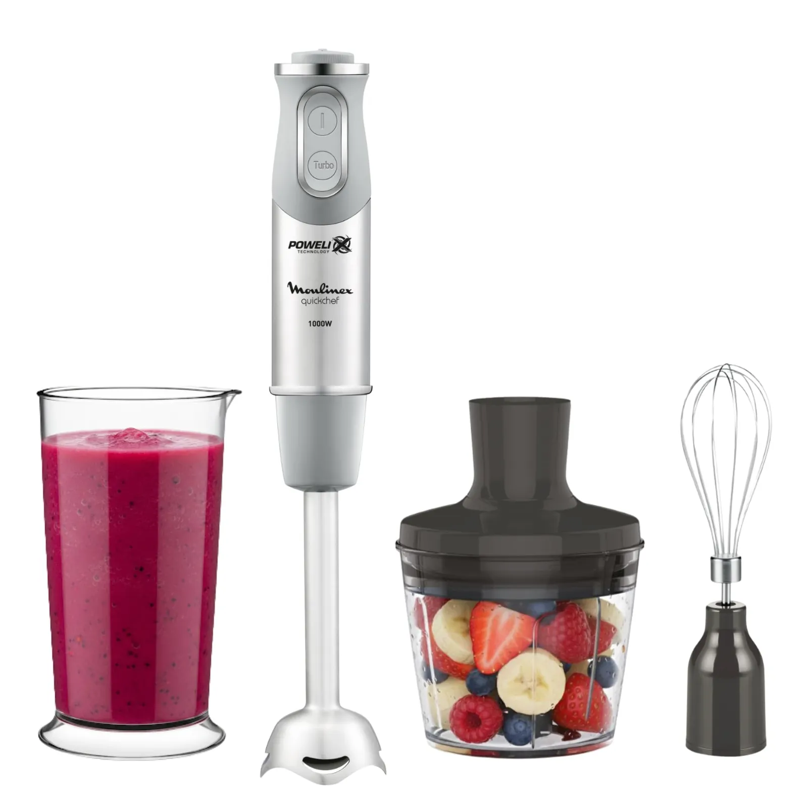 Batidora de Mano Moulinex QuickChef 1000W con Accesorios y Vaso Medidor