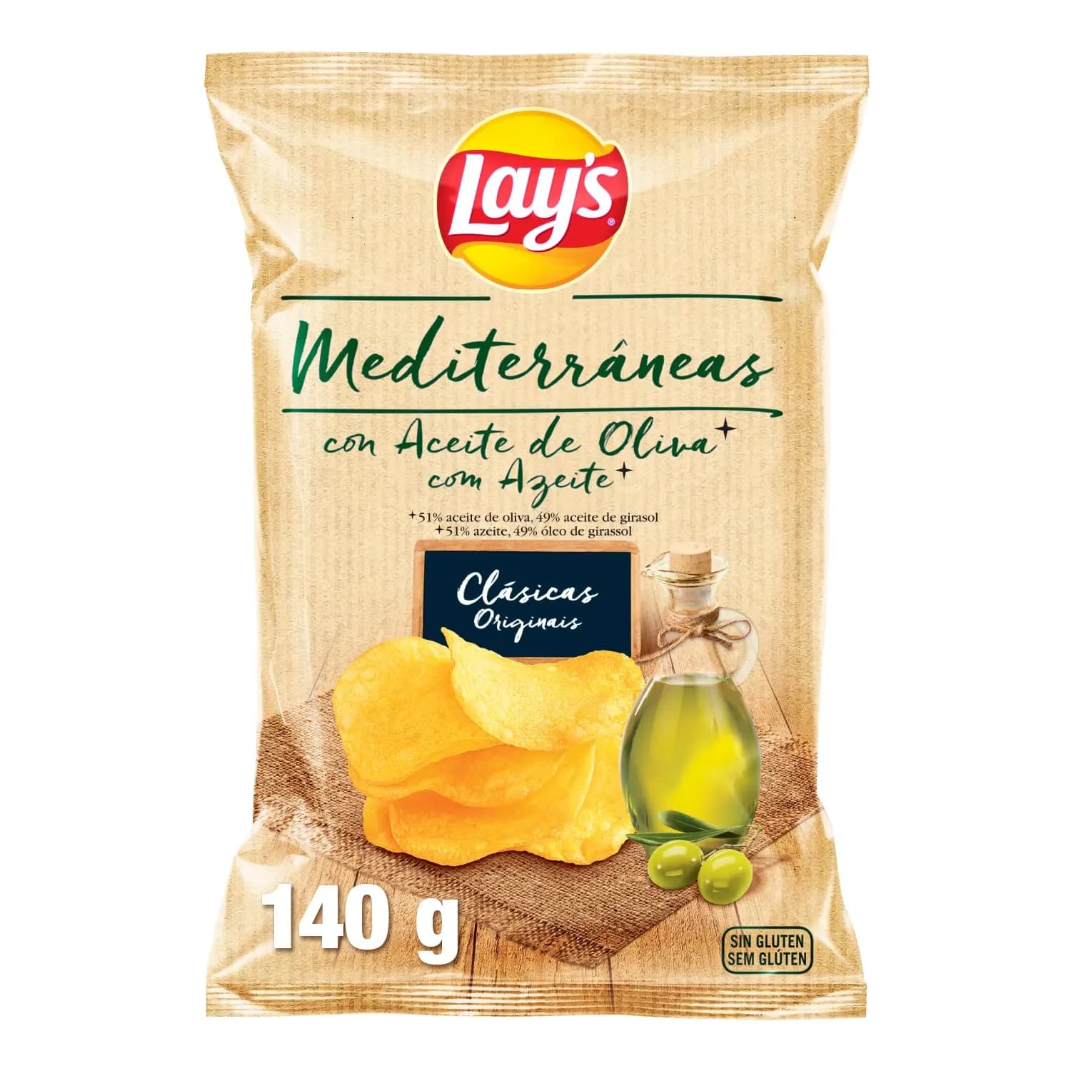 Pack de 4 bolsas Lay's Mediterráneas, patatas fritas 140g
