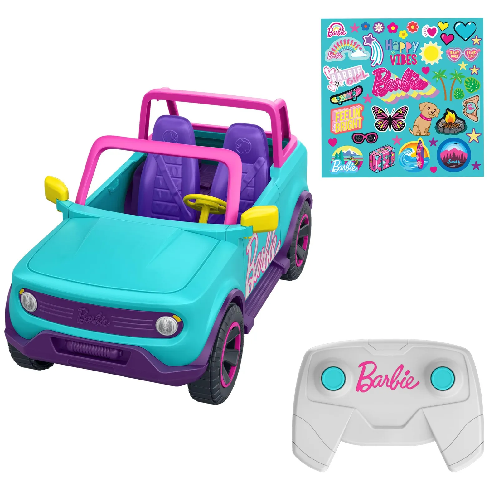 Hot Wheels Barbie SUV Coche Teledirigido con Mando y Pegatinas, +5 Años