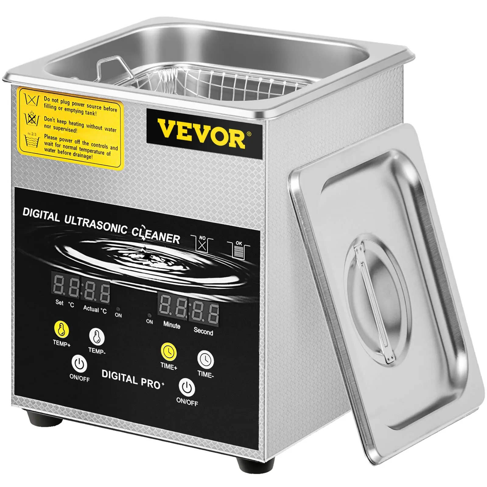 VEVOR Limpiador Ultrasónico 2L 100W Calentador Digital para Joyería y Piezas
