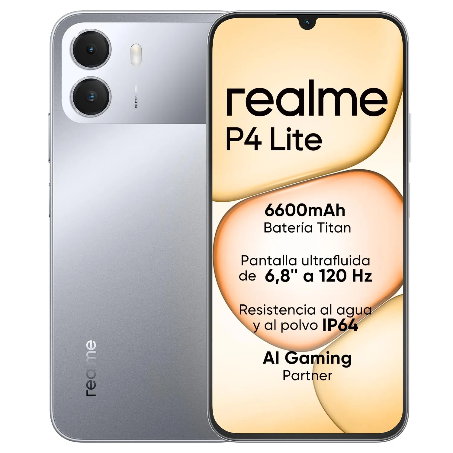 Smartphone realme P4 Lite 4G: 4GB RAM, 256GB Almacenamiento, Pantalla 6.8" HD 120Hz, Batería 6600mAh, Gris Titan