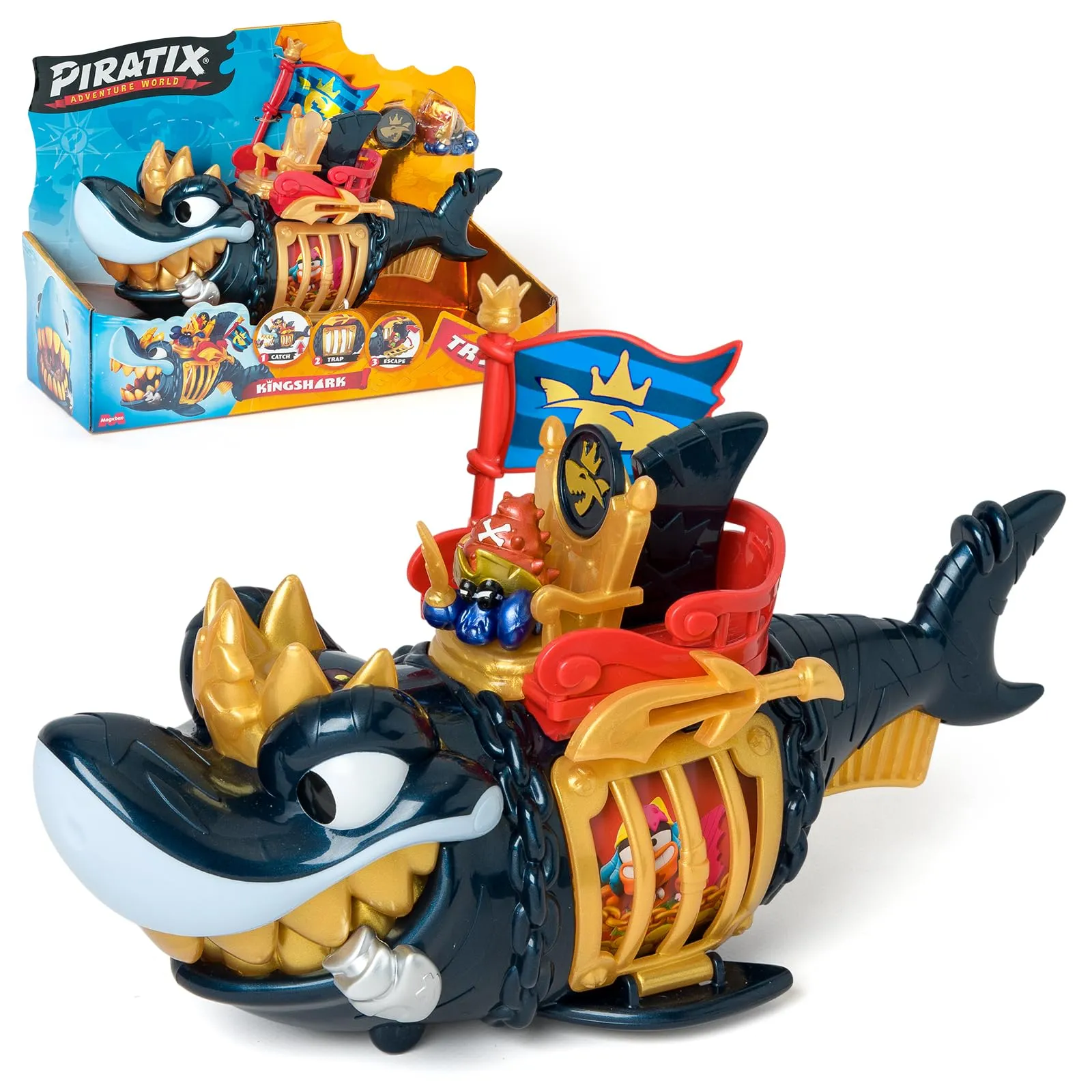 Piratix King Shark Golden Teeth Tiburón Articulado con Accesorios
