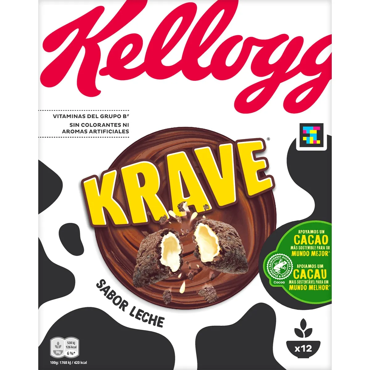 3x Kellogg's Krave Cereales Relleno Leche 375g