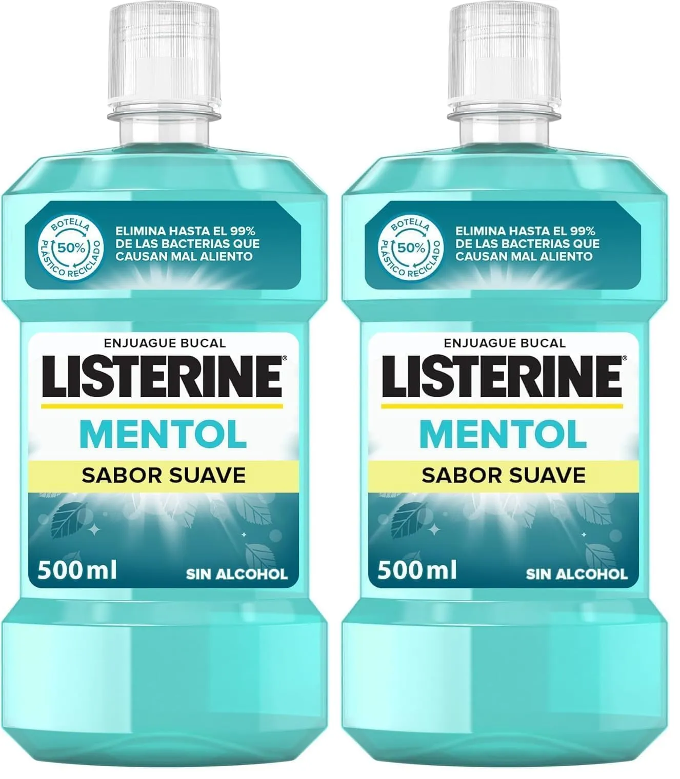 Pack 2x Listerine Enjuague Bucal Mentol Suave Sin Alcohol 500ml