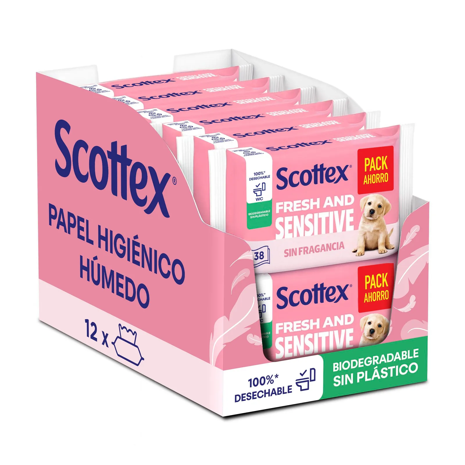 12 Paquetes Scottex Papel Higiénico Húmedo (38 Servicios c/u)