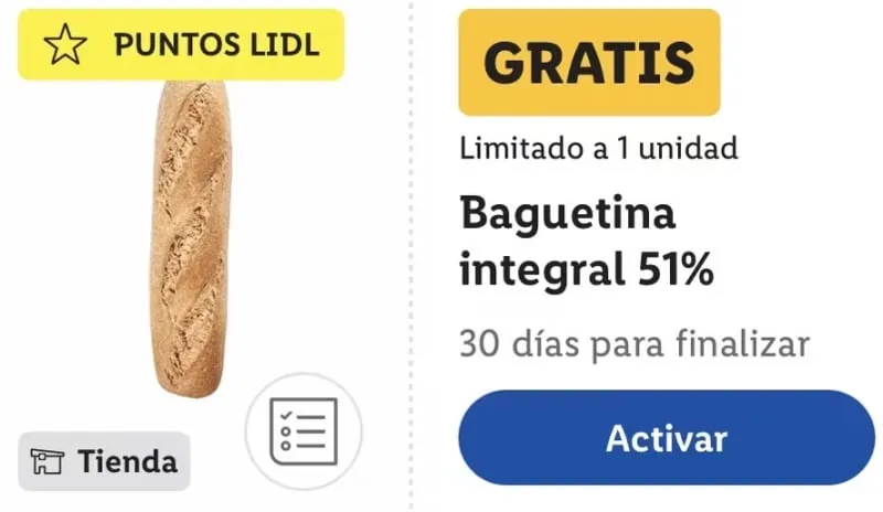 Pan Baguetina Integral Gratis con Lidl Plus (Cuentas Seleccionadas)