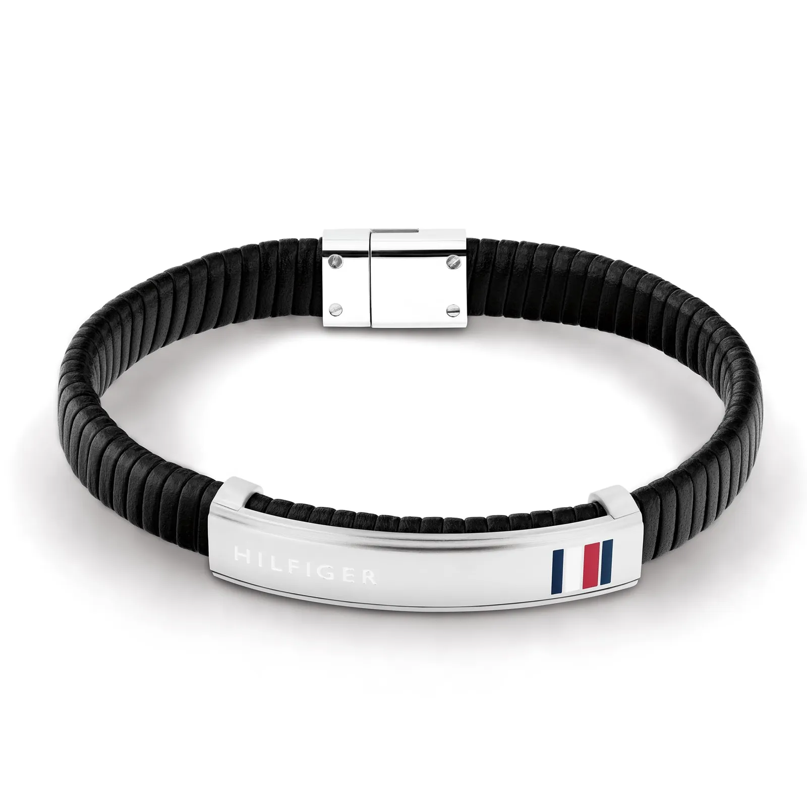 Pulsera de cuero trenzado Tommy Hilfiger para hombre, color negro