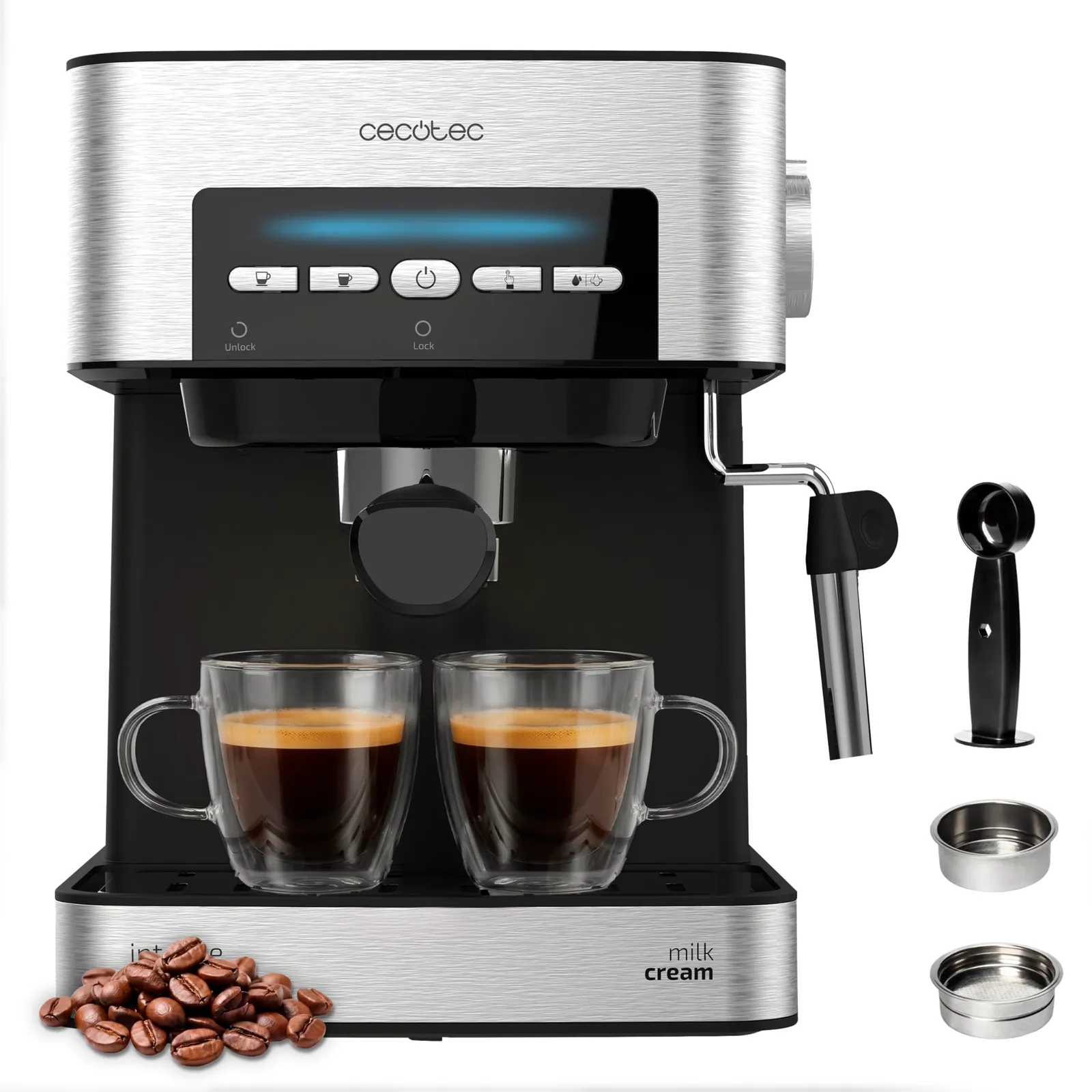 Cecotec Power Espresso 20 Matic Elite Cafetera Express 850W 20 Bares 1.5L Control Digital Acero