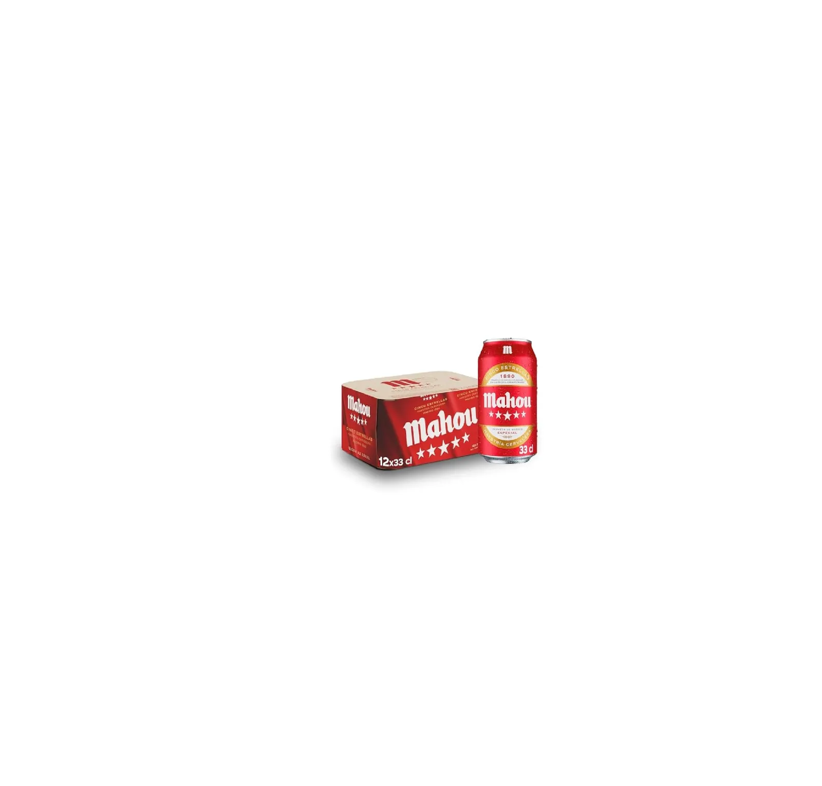 Pack 12 Latas Mahou 5 Estrellas Cerveza Lager 33cl