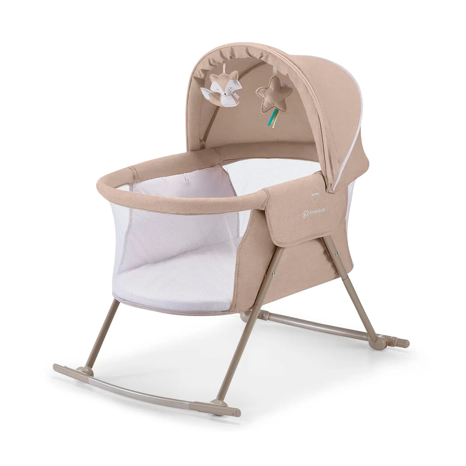 Cuna de bebé Kinderkraft LOVI: moisés, bolsa de transporte y juegos para viaje en beige