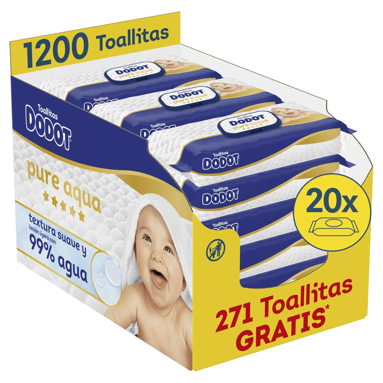 Dodot Pure Aqua Toallitas para Bebé (1200 unidades)