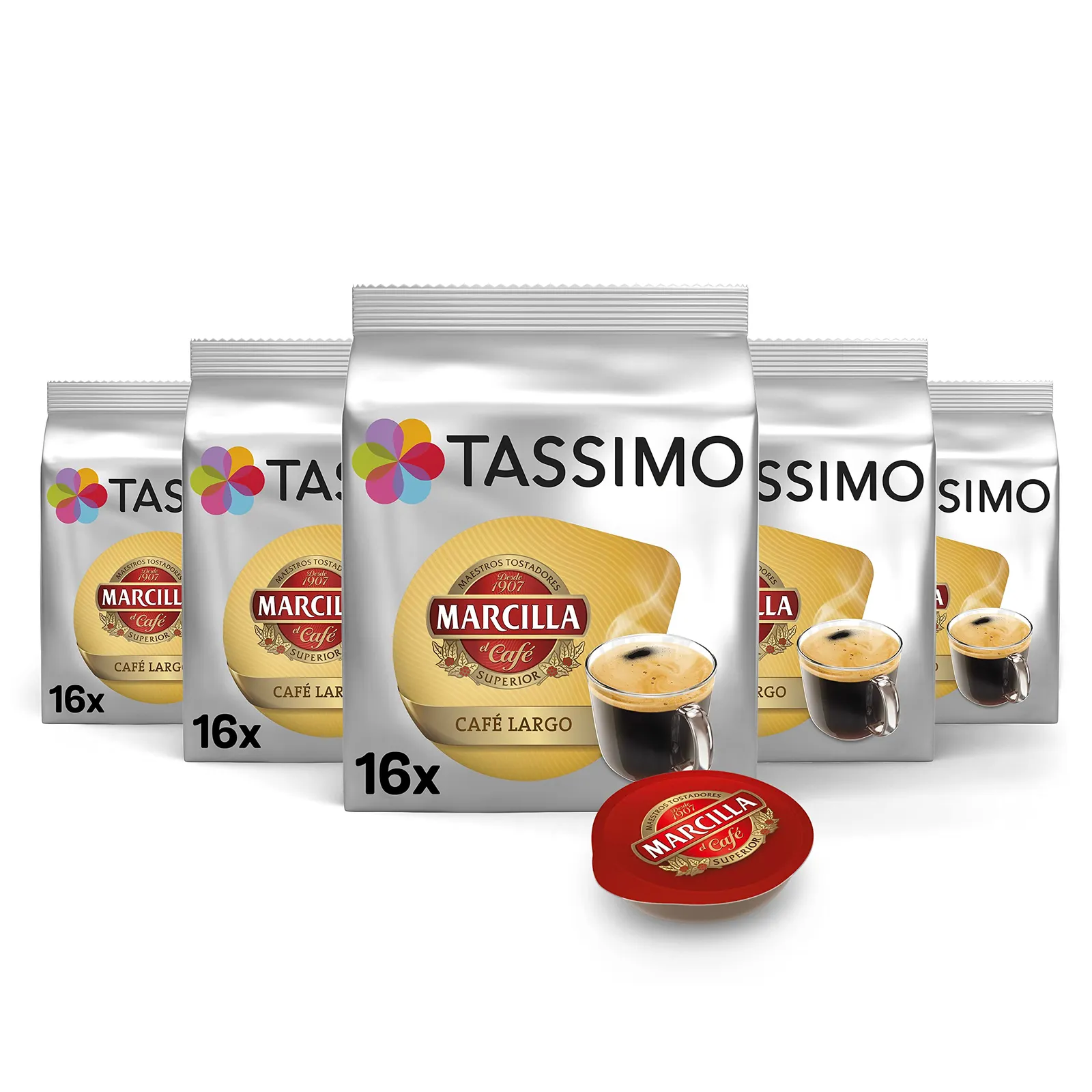 Tassimo Marcilla Café Largo: Pack 5 Cajas x 16 Cápsulas (80 Unidades)