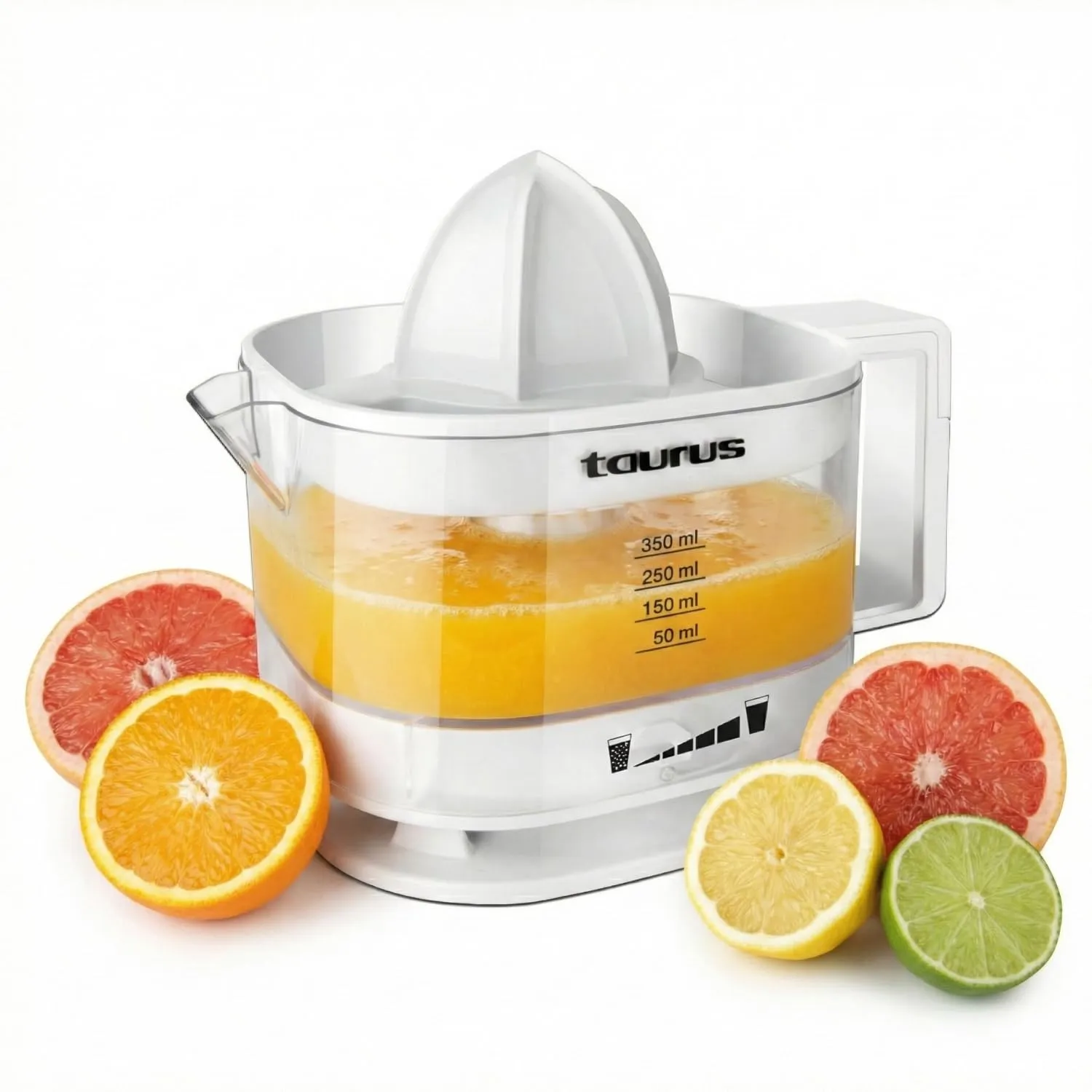 Taurus TC-350 Exprimidor Eléctrico: 25W, Jarra 350ml, Filtro Ajustable, Blanco