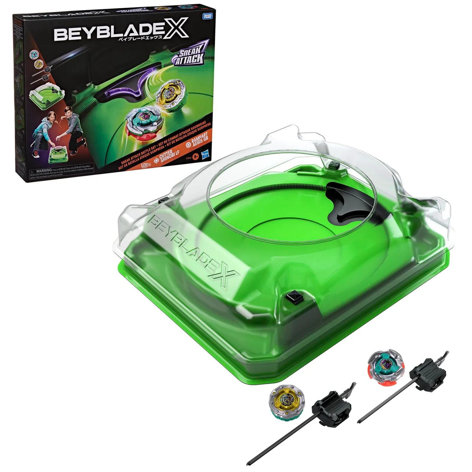 Beyblade X Set Batalla Sneak Attack con Arena Beystadium, 2 Tops 2 Lanzadores Takara Tomy, 8+ años