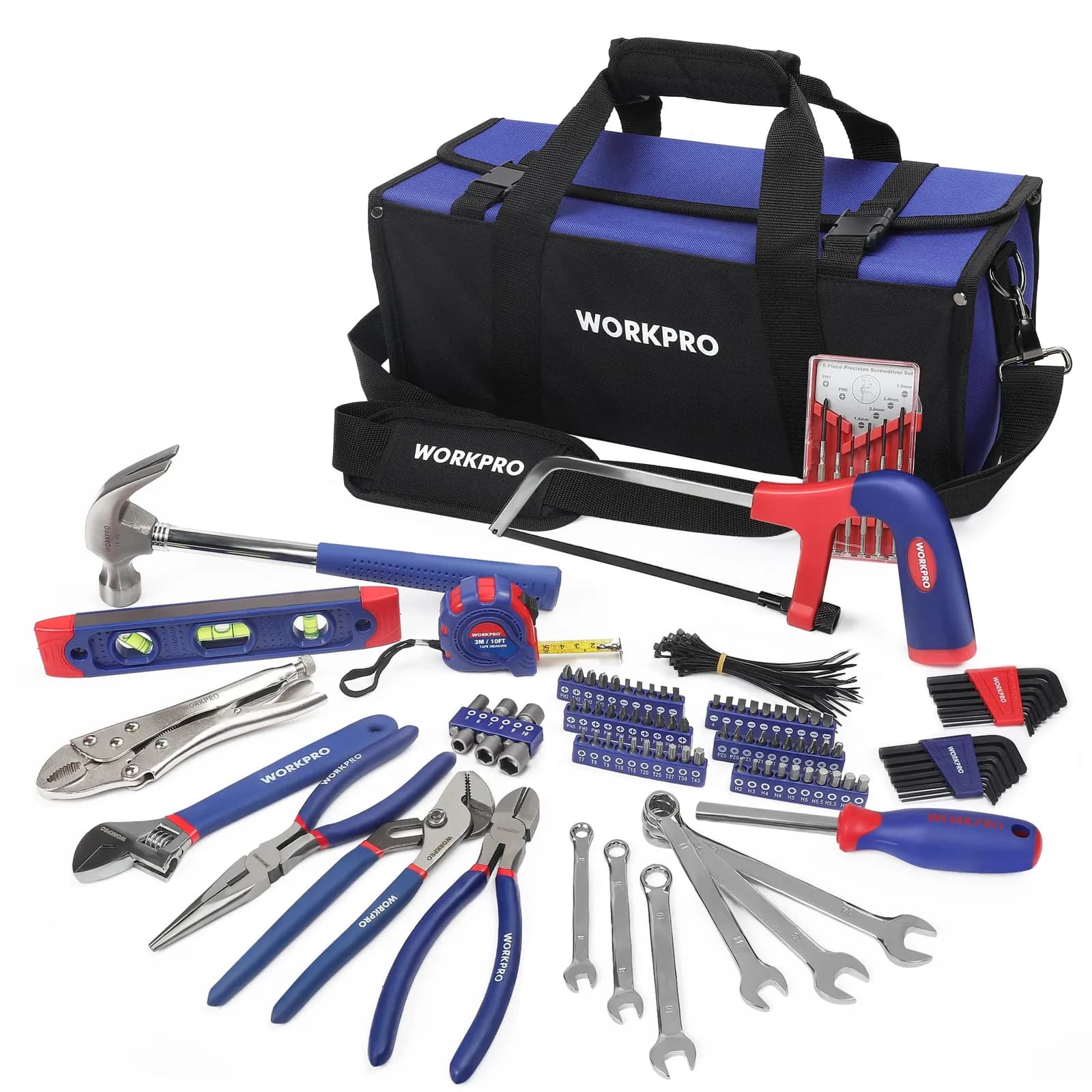 WORKPRO Juego de Herramientas Manuales 156 Piezas con Bolsa