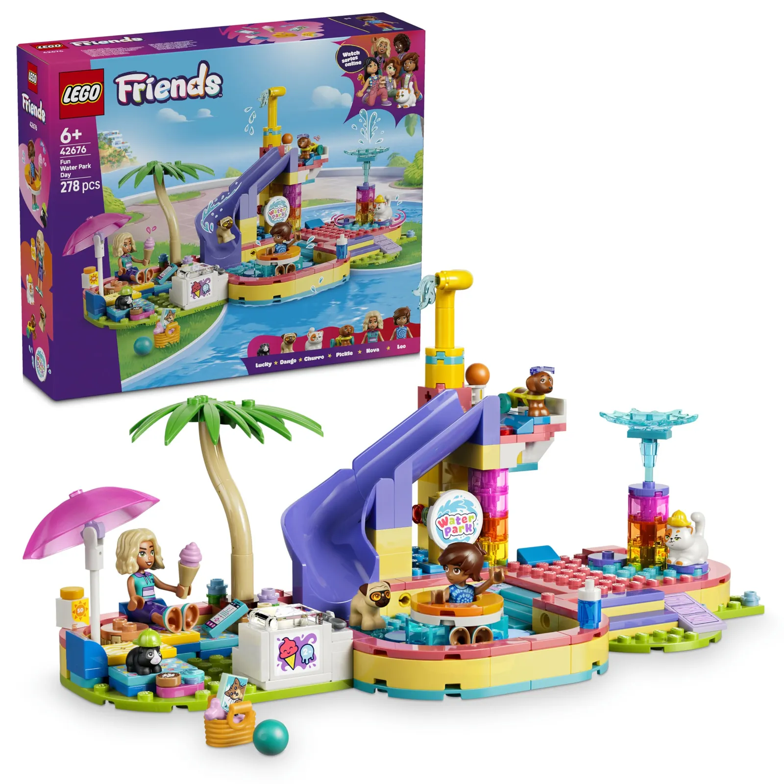 LEGO Friends Parque Acuático Divertido - Juguete con Tobogán, 2 Mini Muñecos y Accesorios - Para Niñas 6+ Años (42676)