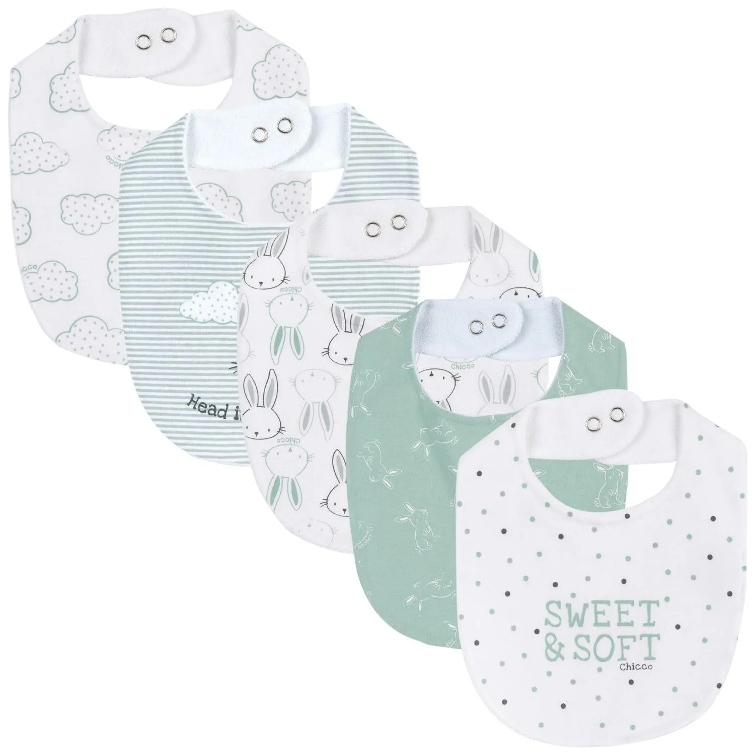 Pack 5 Baberos Chicco Algodón Suave para Bebé