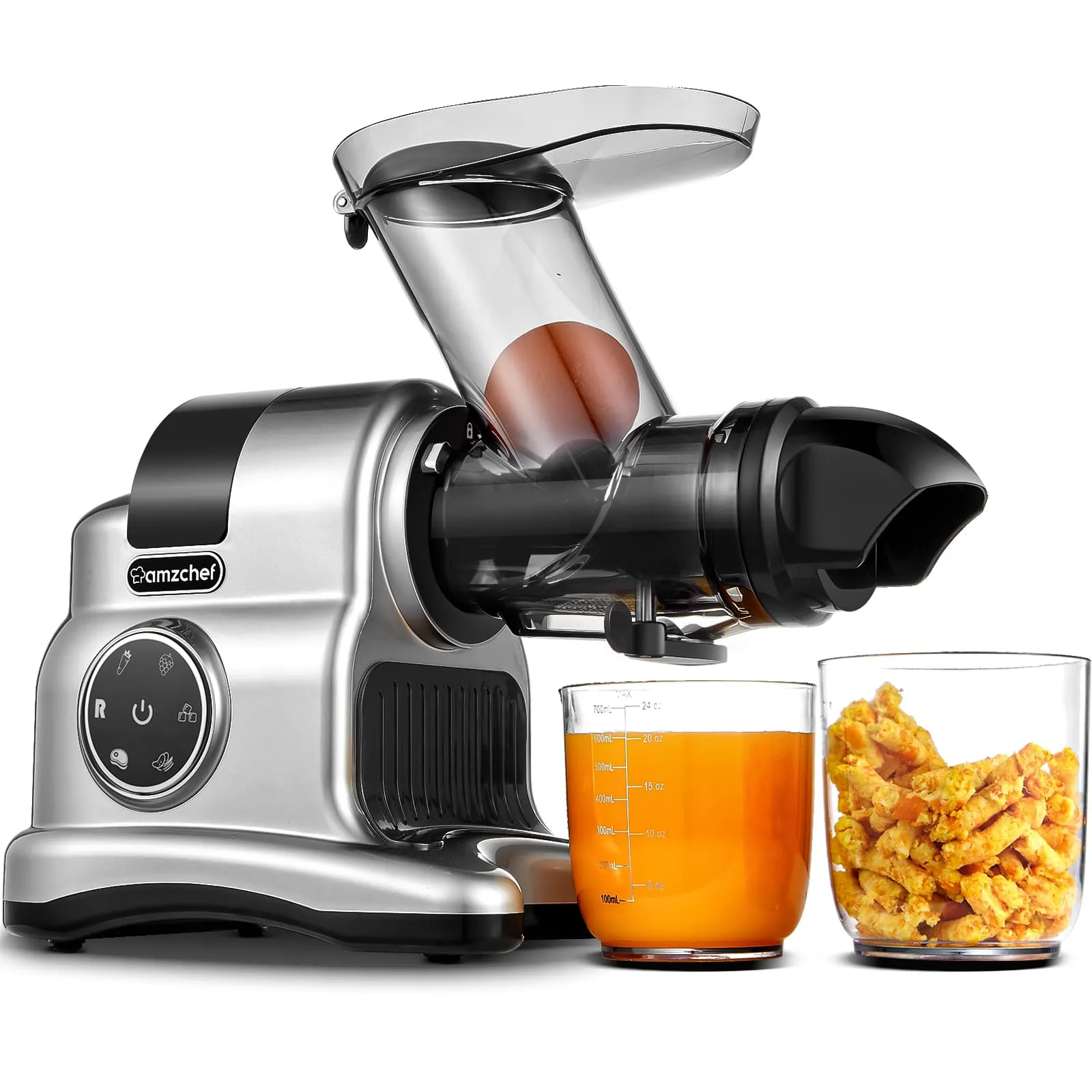 AMZCHEF Extractor de Zumos y Verduras - Boca Ancha 80MM - 150W - Prensado en Frío
