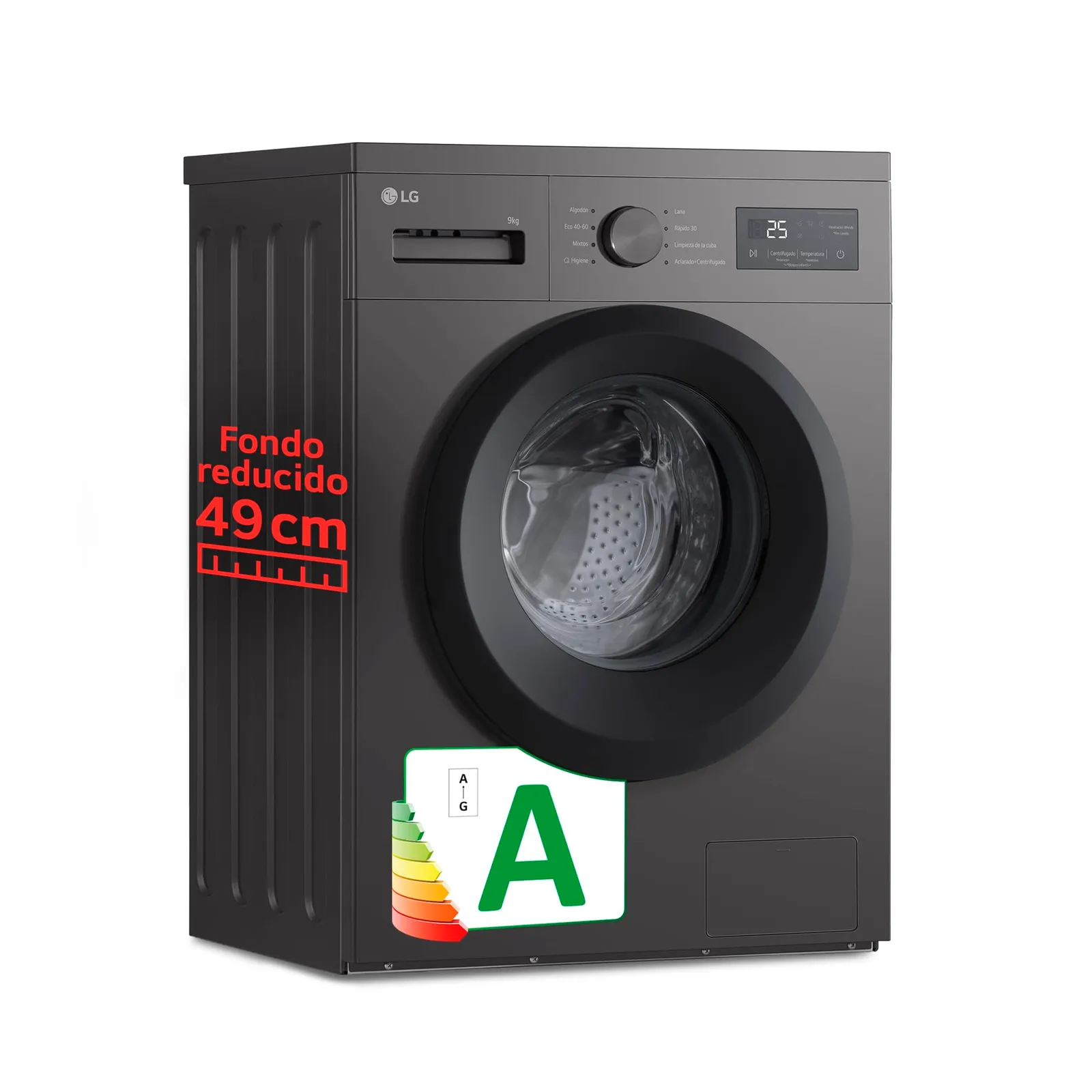 Lavadora LG F4A1009NDK: 9 kg, 1400 rpm, Carga Frontal, Serie 100, Grafito
