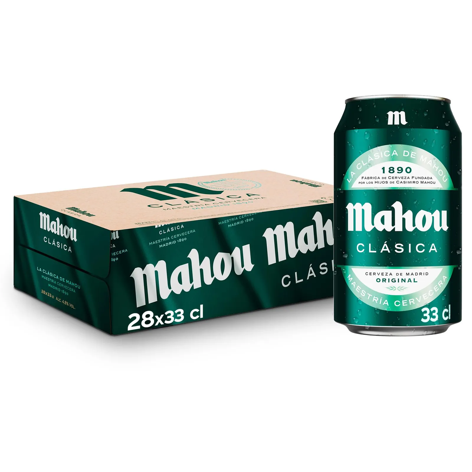 Pack 28 Latas Mahou Clásica (33cl) - Cerveza Lager Dorada