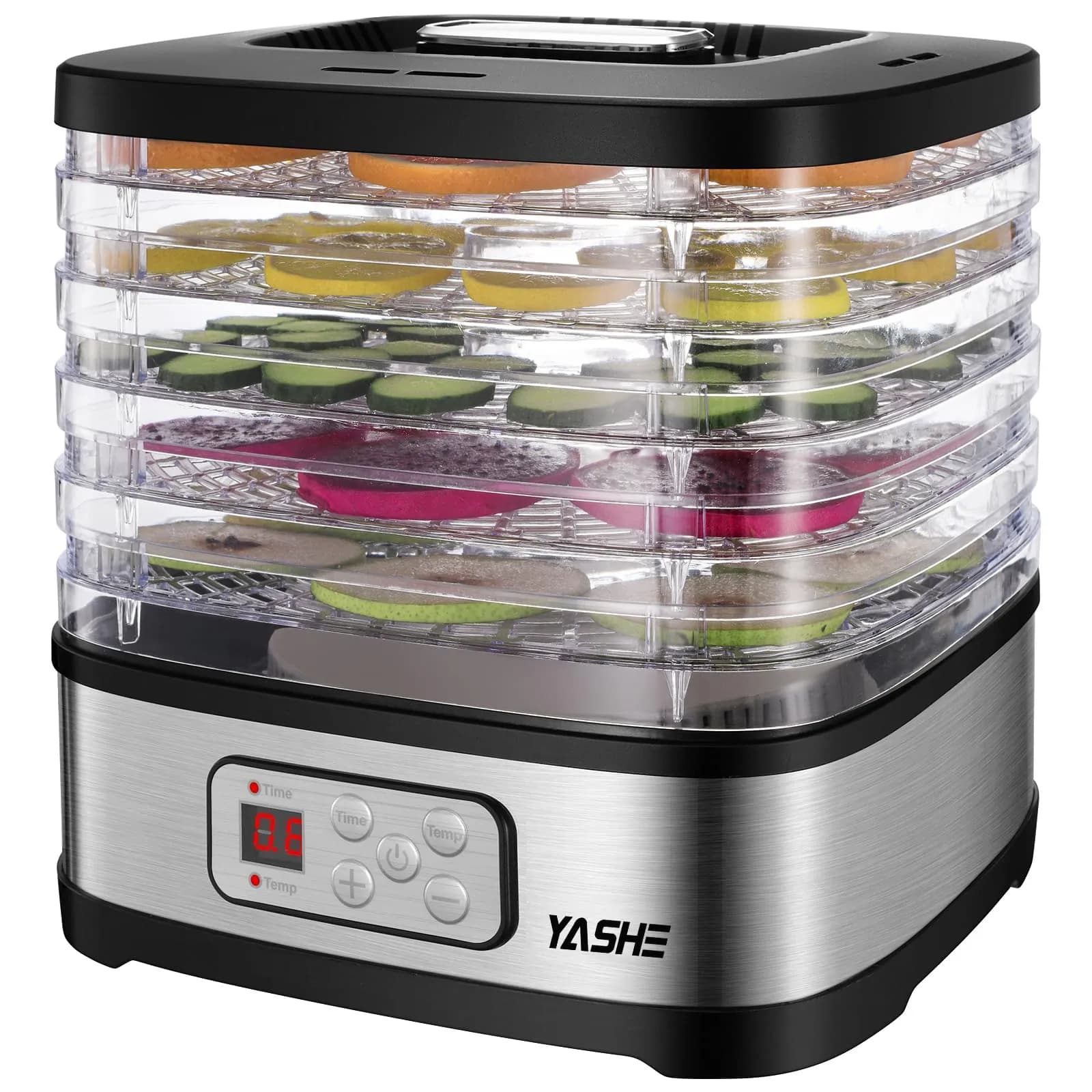 Deshidratador YASHE GGJ-261B: 5 bandejas, 240W, Temp. 35-70°C, Temporizador 72h