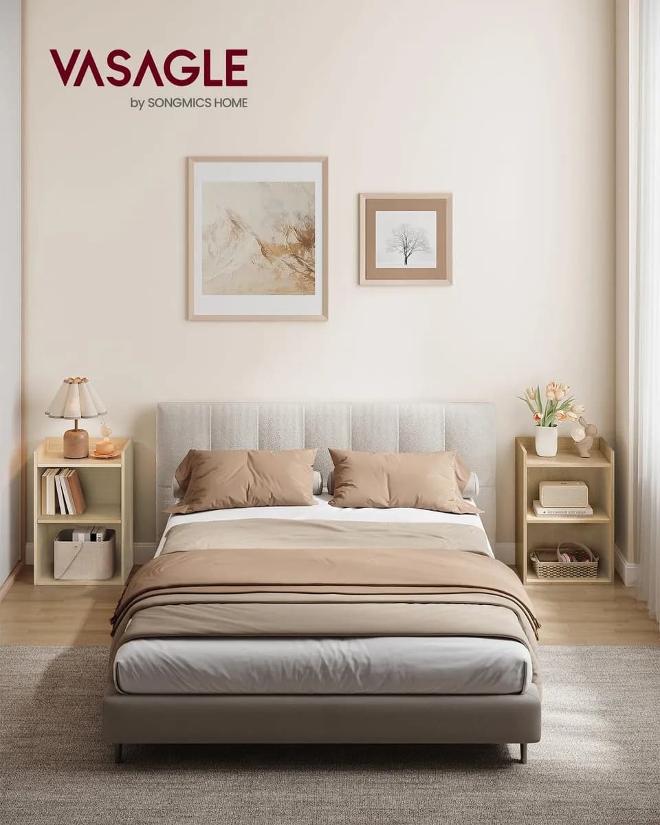 Set de 2 Mesitas de Noche con Compartimentos Abiertos y Balda Ajustable