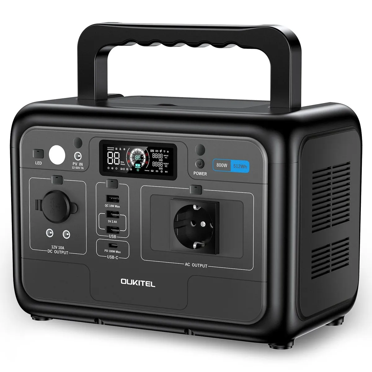 Estación de Energía Portátil OUKITEL P800E: 800W, 512Wh, Batería LiFePO4, Carga Rápida, UPS, Entrada Solar