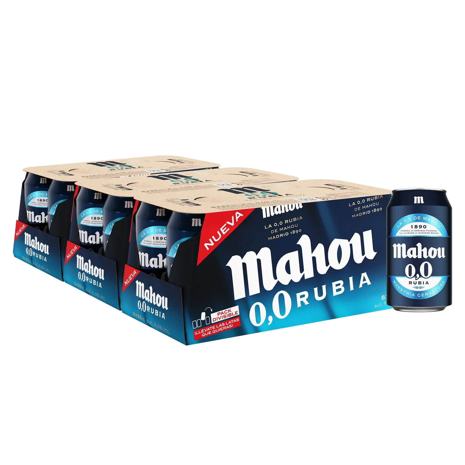 Mahou 0,0 Rubia Cerveza Sin Alcohol Lager Pack 24 Latas 33 cl