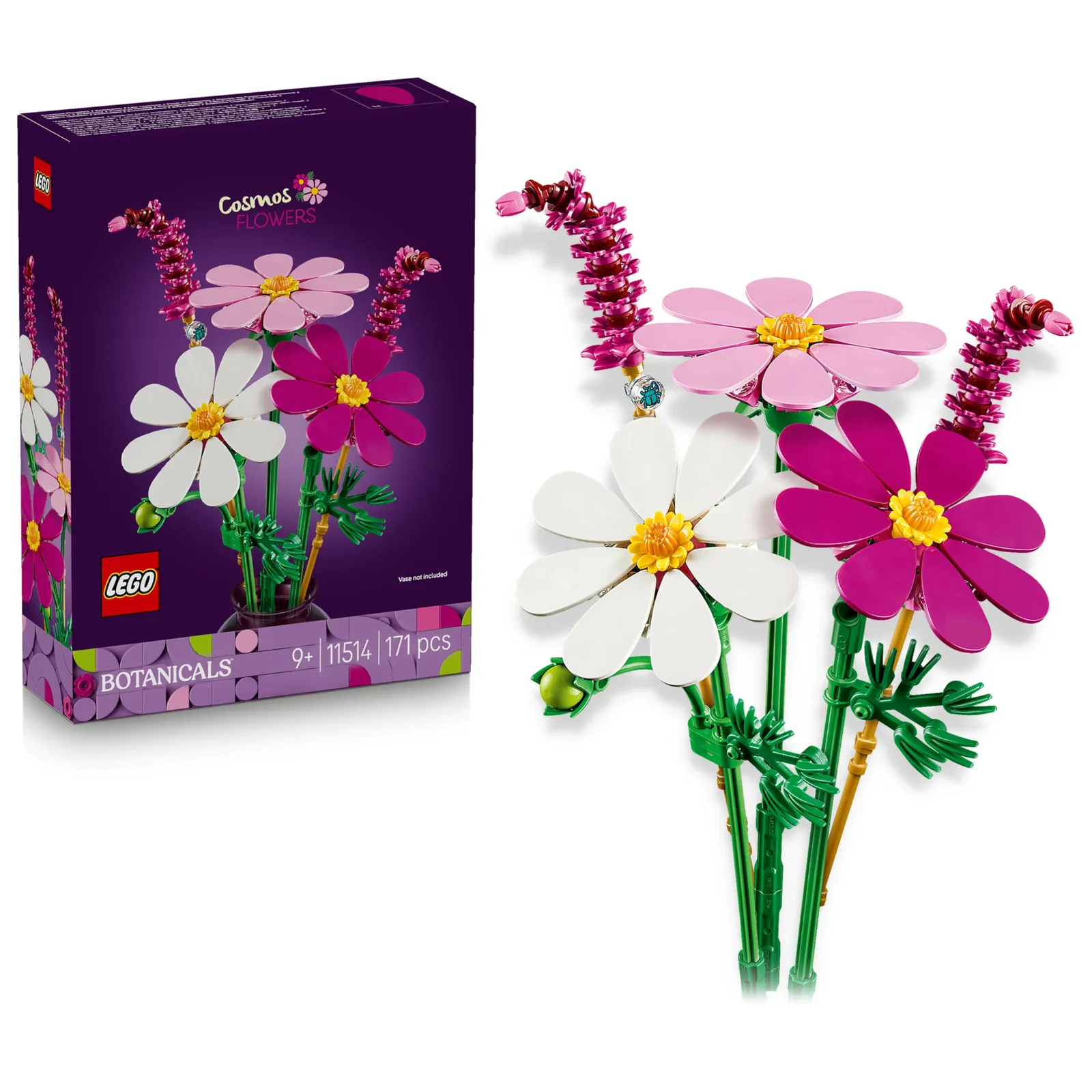 LEGO Botanicals Cosmos: Ramo de 3 Flores Artificiales y 2 Plantas Rabo de Gato, Set 11514