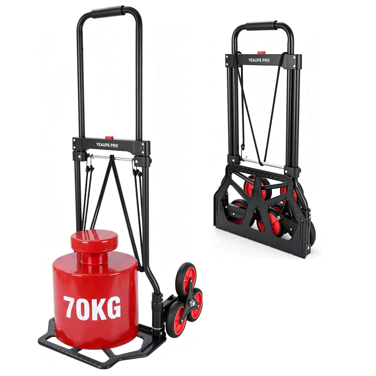 Carretilla Plegable YEAUPE PRO 70kg: Mango Telescópico y Ruedas Reforzadas