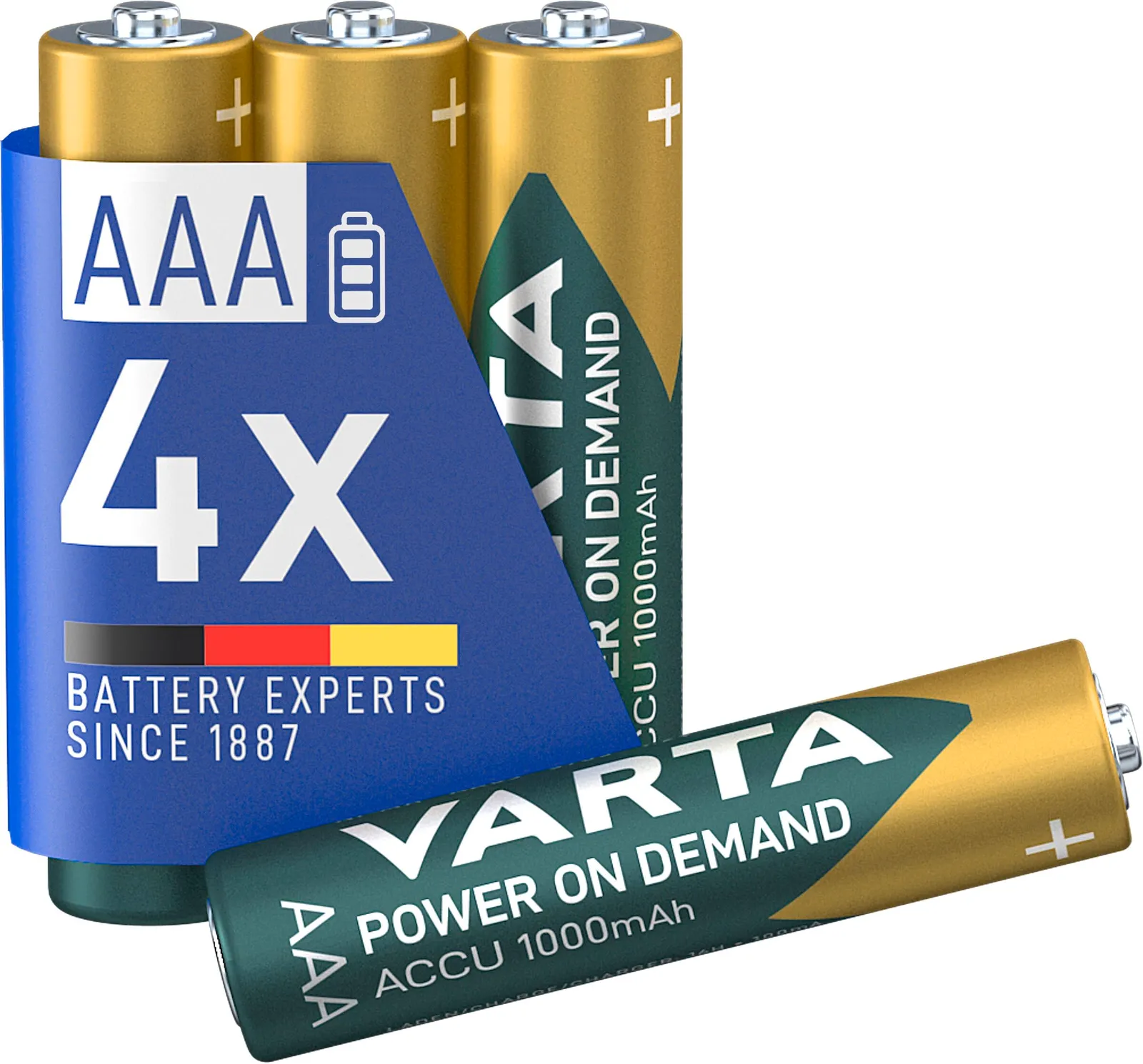 Pack de 4 pilas recargables VARTA AAA, 1000 mAh y 1.2V