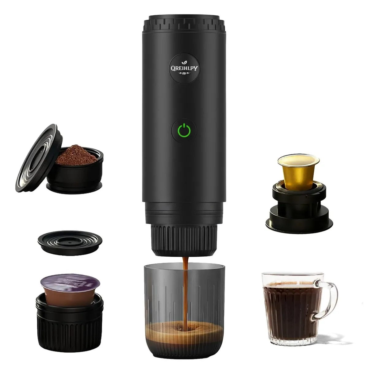 Cafetera Portátil 3 en 1 Espresso con Crema, Compatible Nespresso y Café Molido