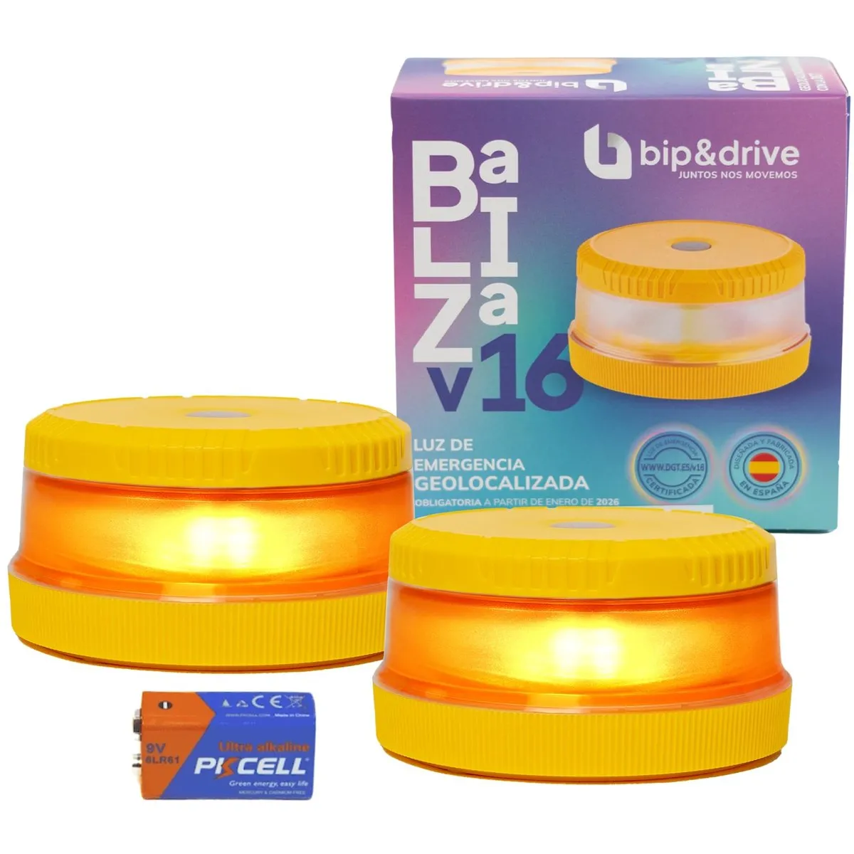 Pack 2 Balizas V16 DGT Geolocalizadas Luz Emergencia Coche LED 360° 1km (10,90€/unidad)