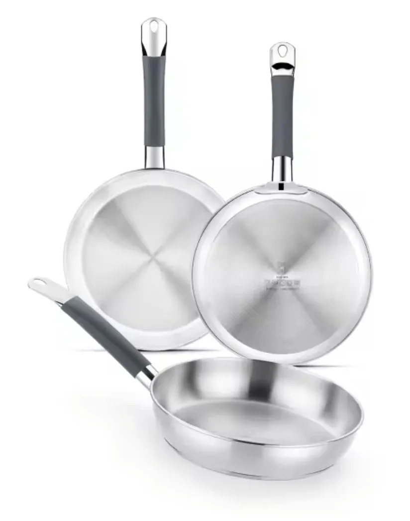Set 3 Sartenes BRA Master Acero Inoxidable 18/10 (20-24-26 cm) Sin PFAS, Inducción y Horno