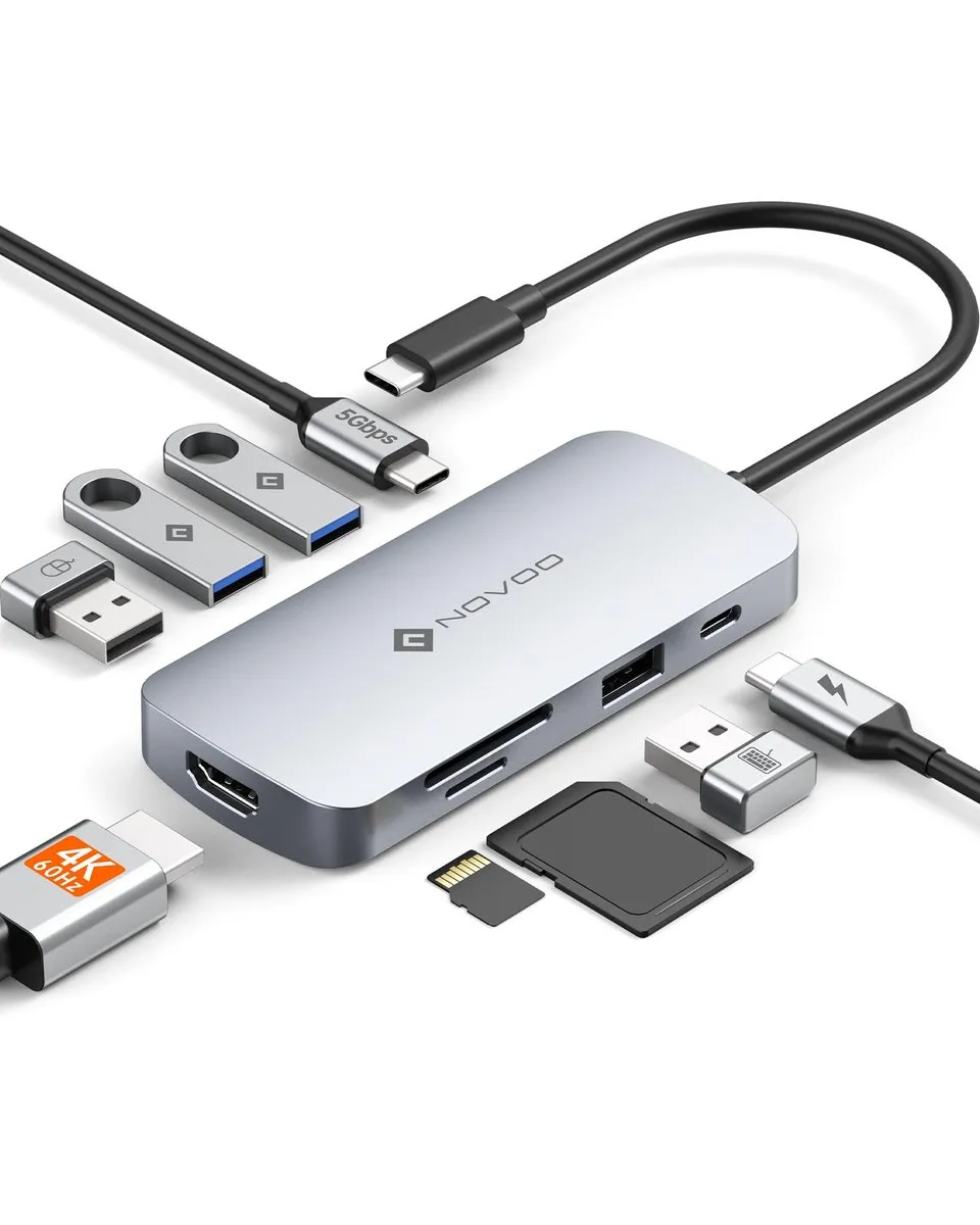 NOVOO Docking Station USB C 9 en 1 con HDMI 4K@60Hz y PD 100W