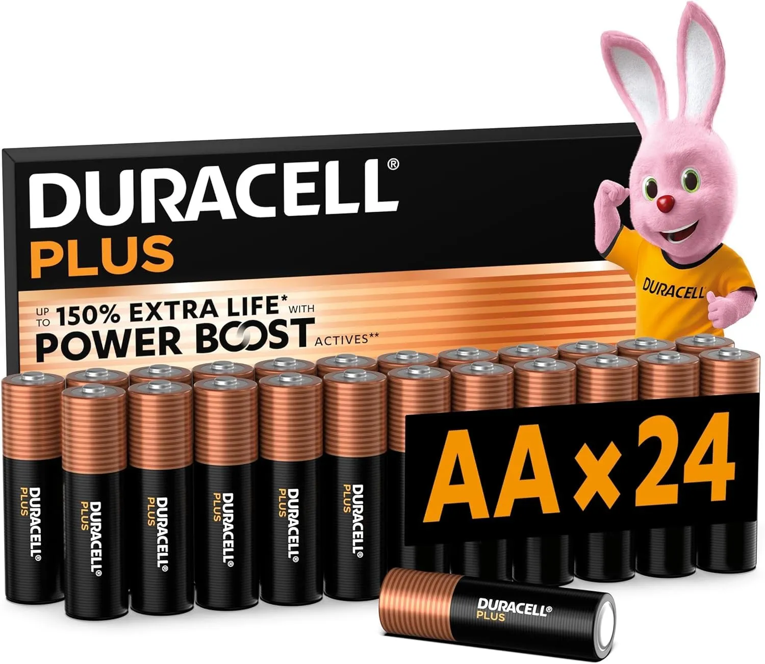 Pilas Duracell Plus AA (Paquete 24) - Alcalinas 1.5V con 150% Duración Extra