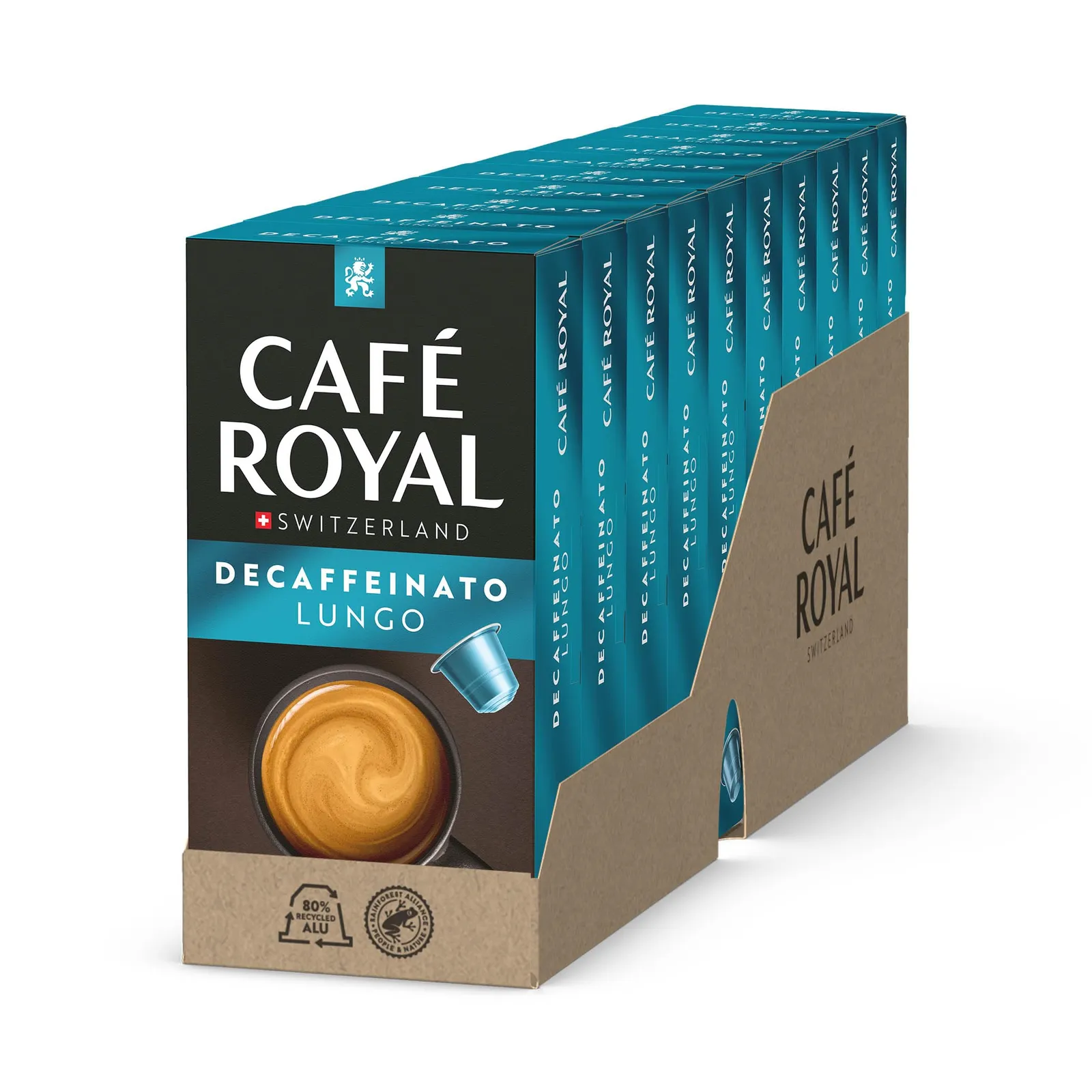 Café Royal Lungo Decaffeinato - Pack 10x10 cápsulas Nespresso, intensidad 4/10, reciclables UTZ