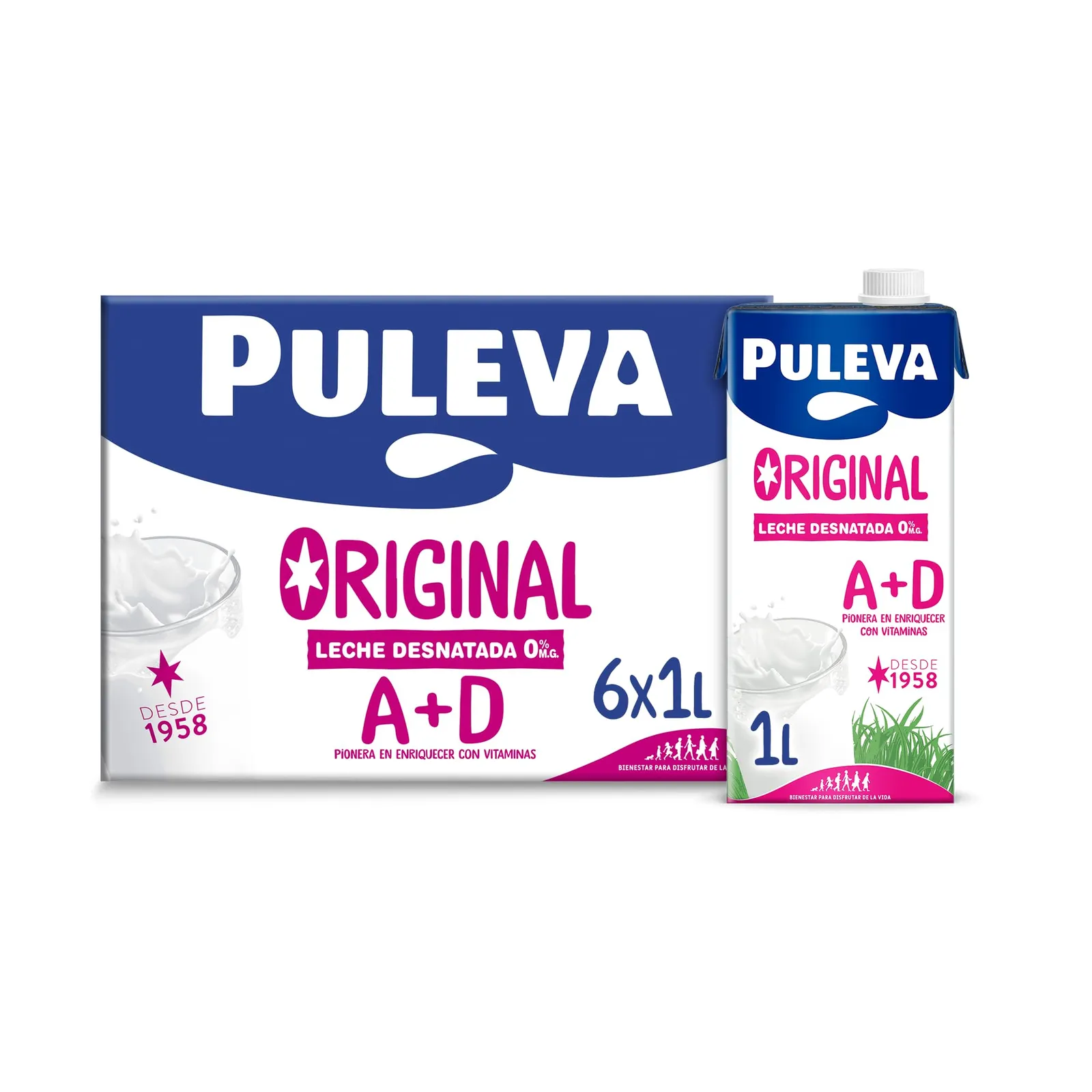 Pack 6 briks Leche Puleva Original Desnatada 1L