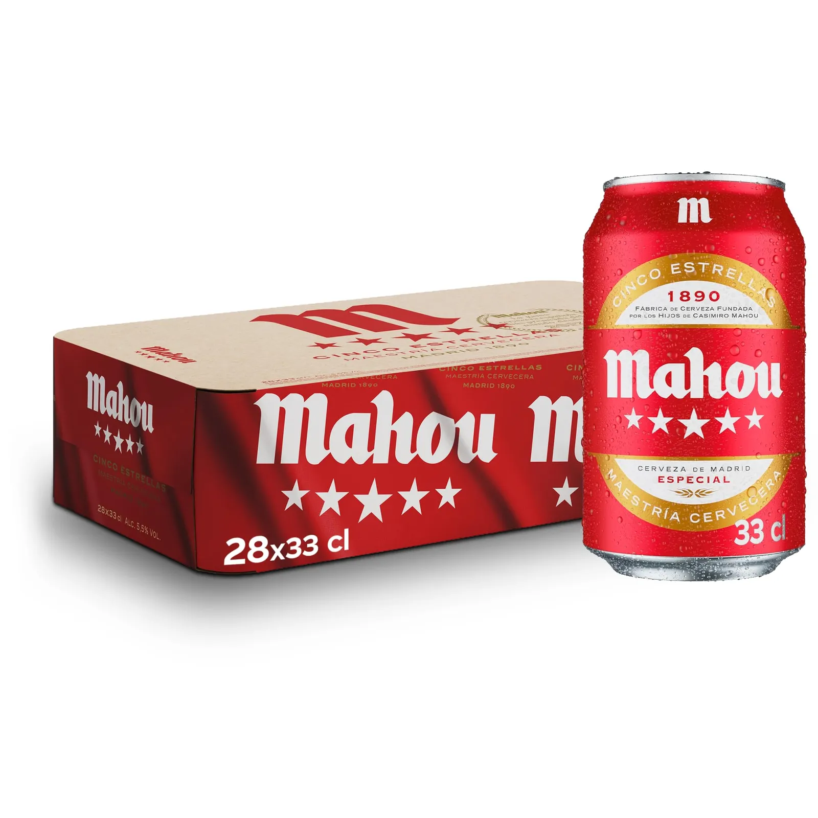 Pack de 28 latas de cerveza Mahou 5 Estrellas de 33cl