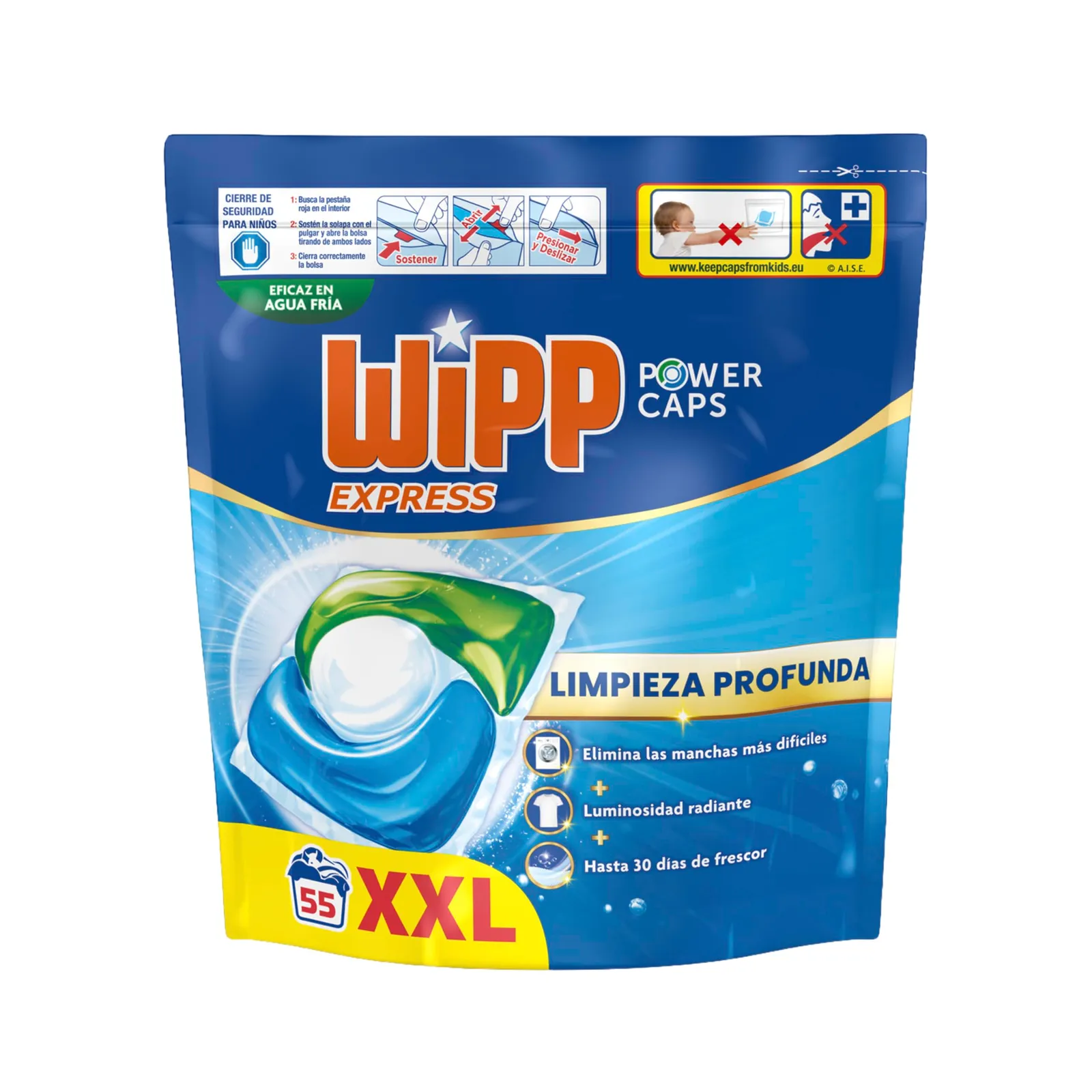 2x Wipp Express Power Caps: 110 Lavados Detergente para Lavadora