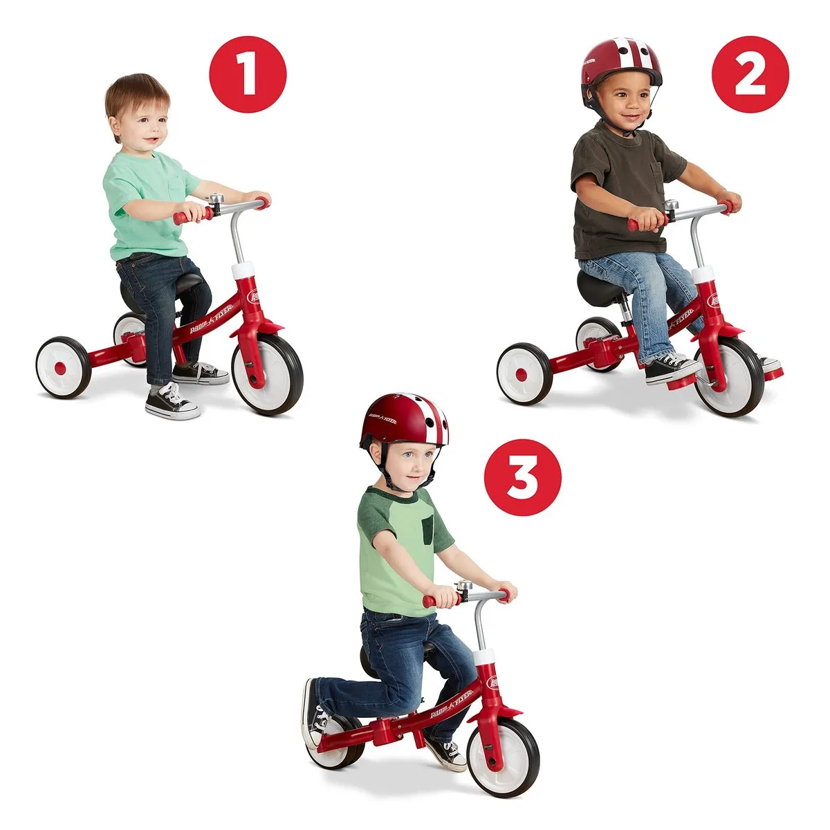 Radio Flyer Triple Play 3 en 1: Triciclo, Bici de Equilibrio y con Pedales