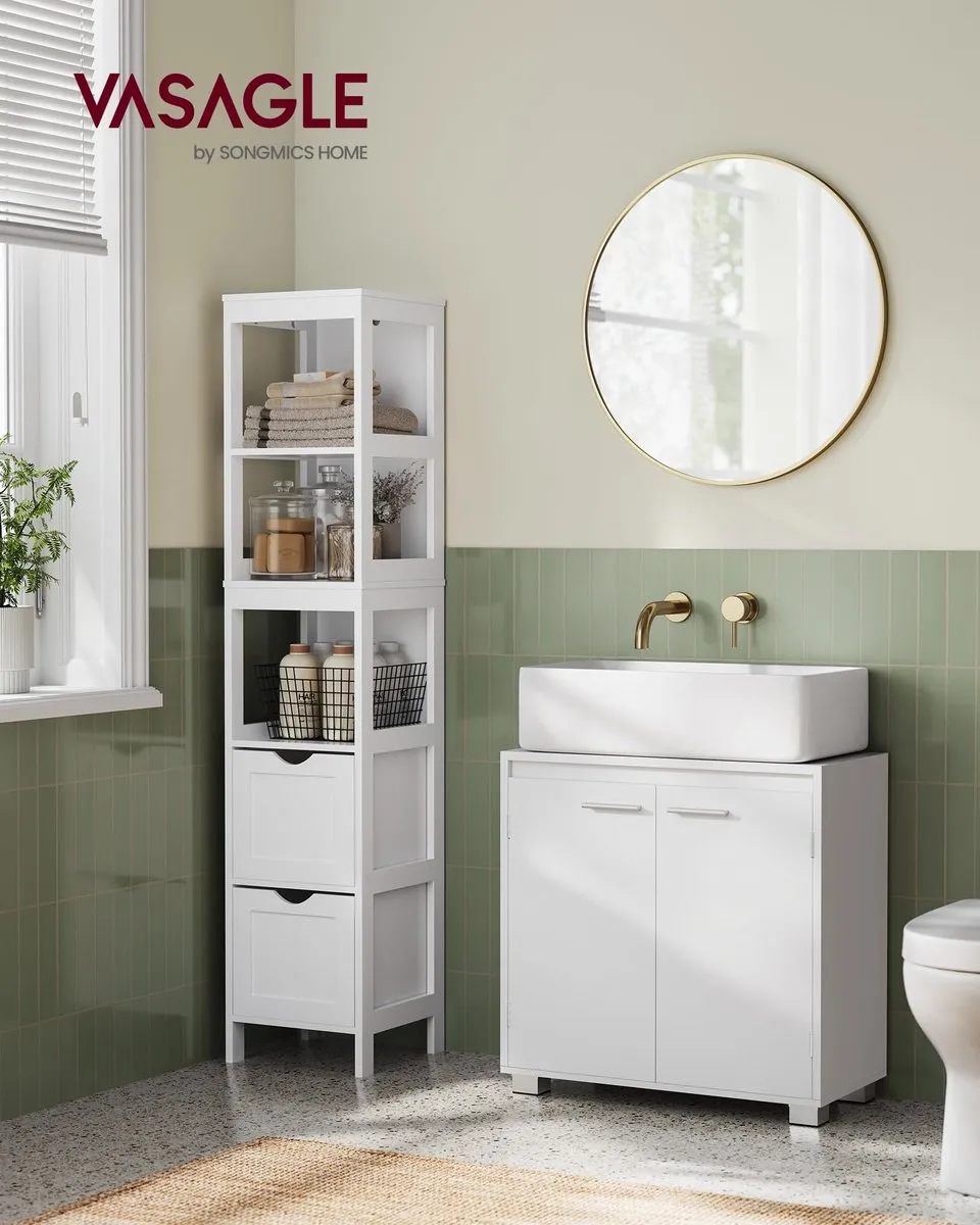 Mueble Bajo Lavabo Blanco 30x60x60 cm con 2 Compartimentos y Pies