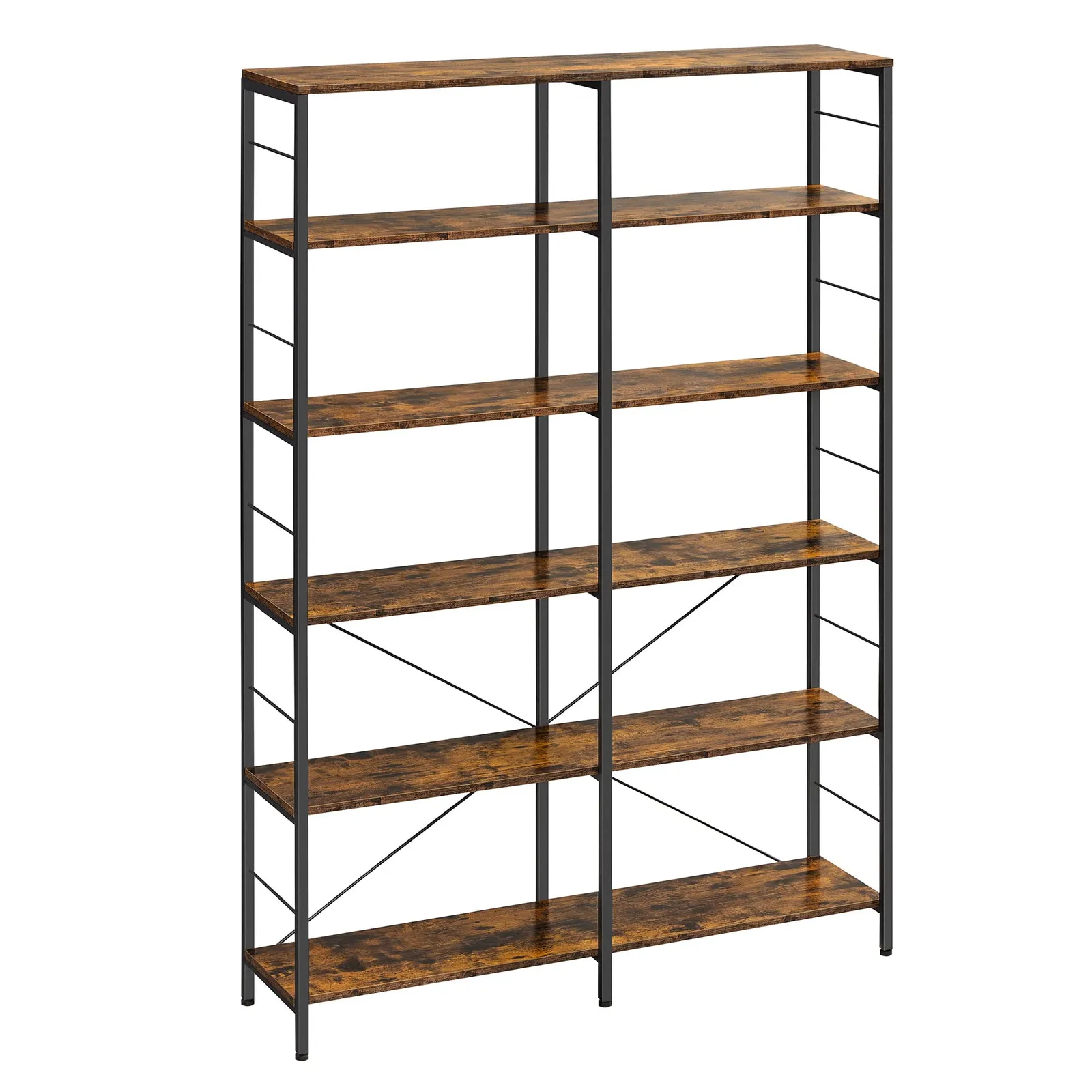 VASAGLE Librería 6 Niveles Industrial 30x120x172,5cm Marrón Rústico y Negro LLS114B01