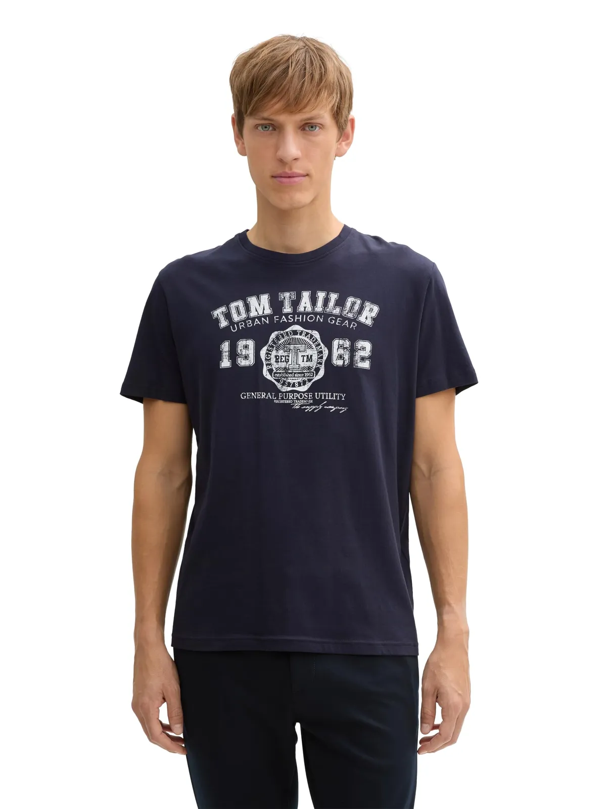 Camiseta Tom Tailor con logotipo para hombre, color Navy