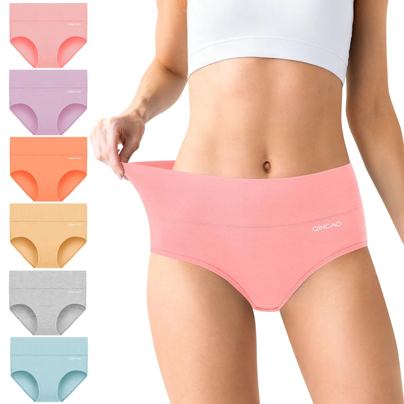 Pack 6x Bragas Altas Algodón Elástico Mujer Qincao