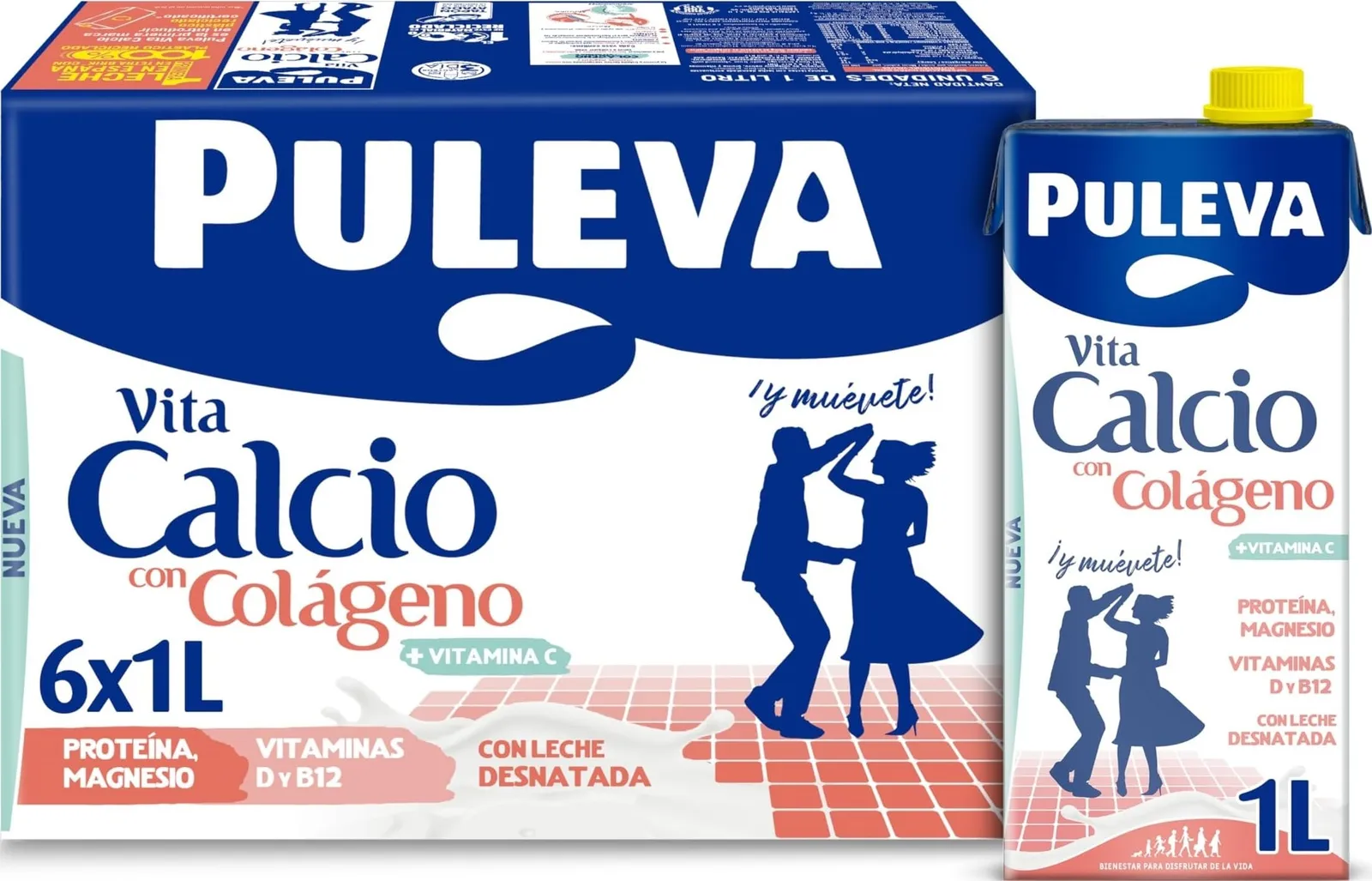 Pack 6x1L Leche Desnatada Puleva con Calcio y Colágeno