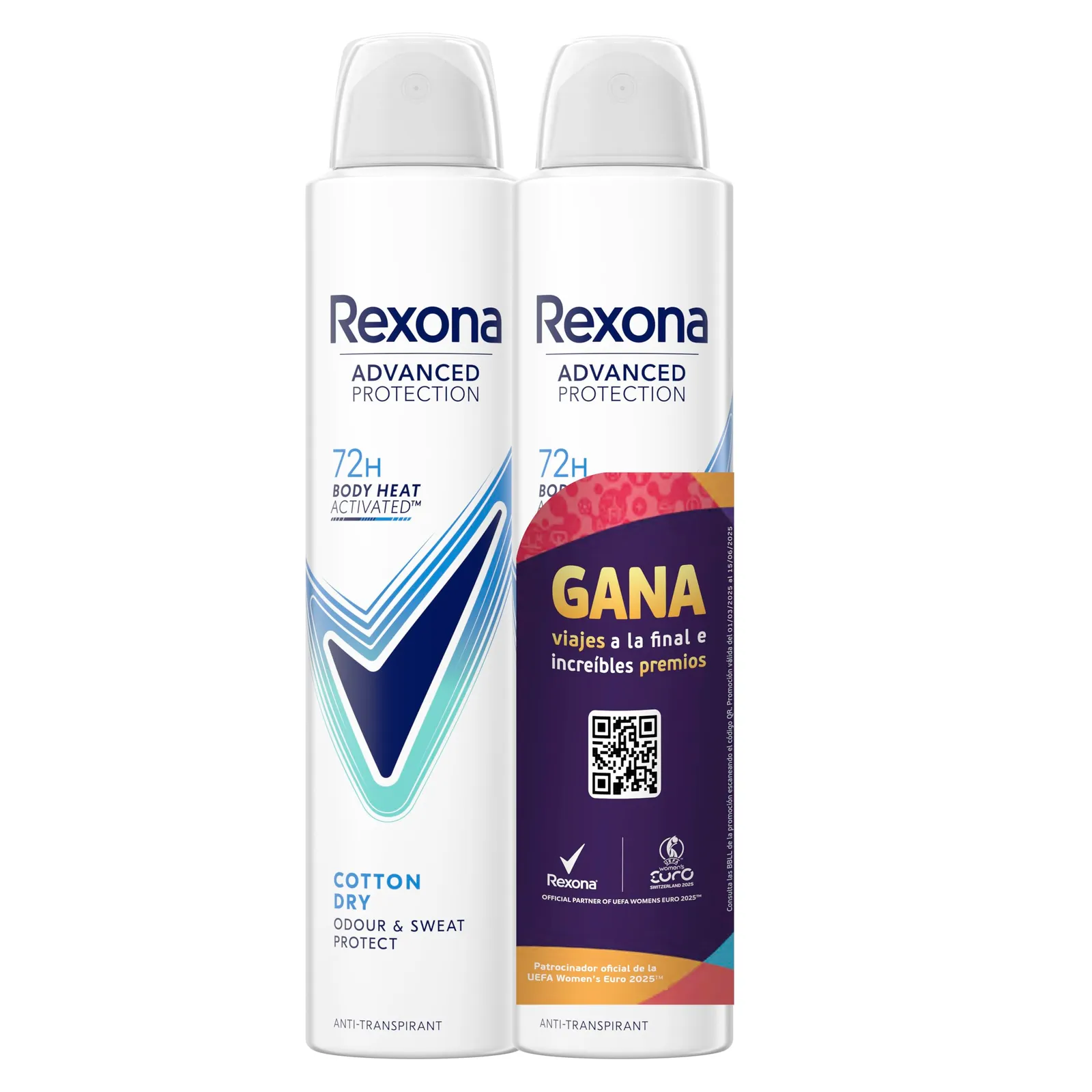 Pack de 4 desodorantes en aerosol Rexona Advance Protection Cotton Dry para mujer, 200 ml